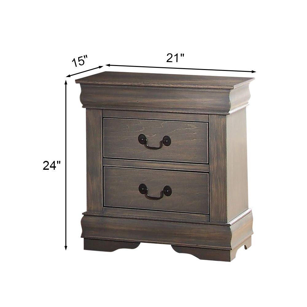 Antique Gray Nightstand with 2 Drawers - Vintage Wood Bedside Table with Retro Handles - Traditional Bedroom Storage Chest - Fully Assembled - Perfect for Small Spaces, Guest Rooms & Cozy Bedrooms