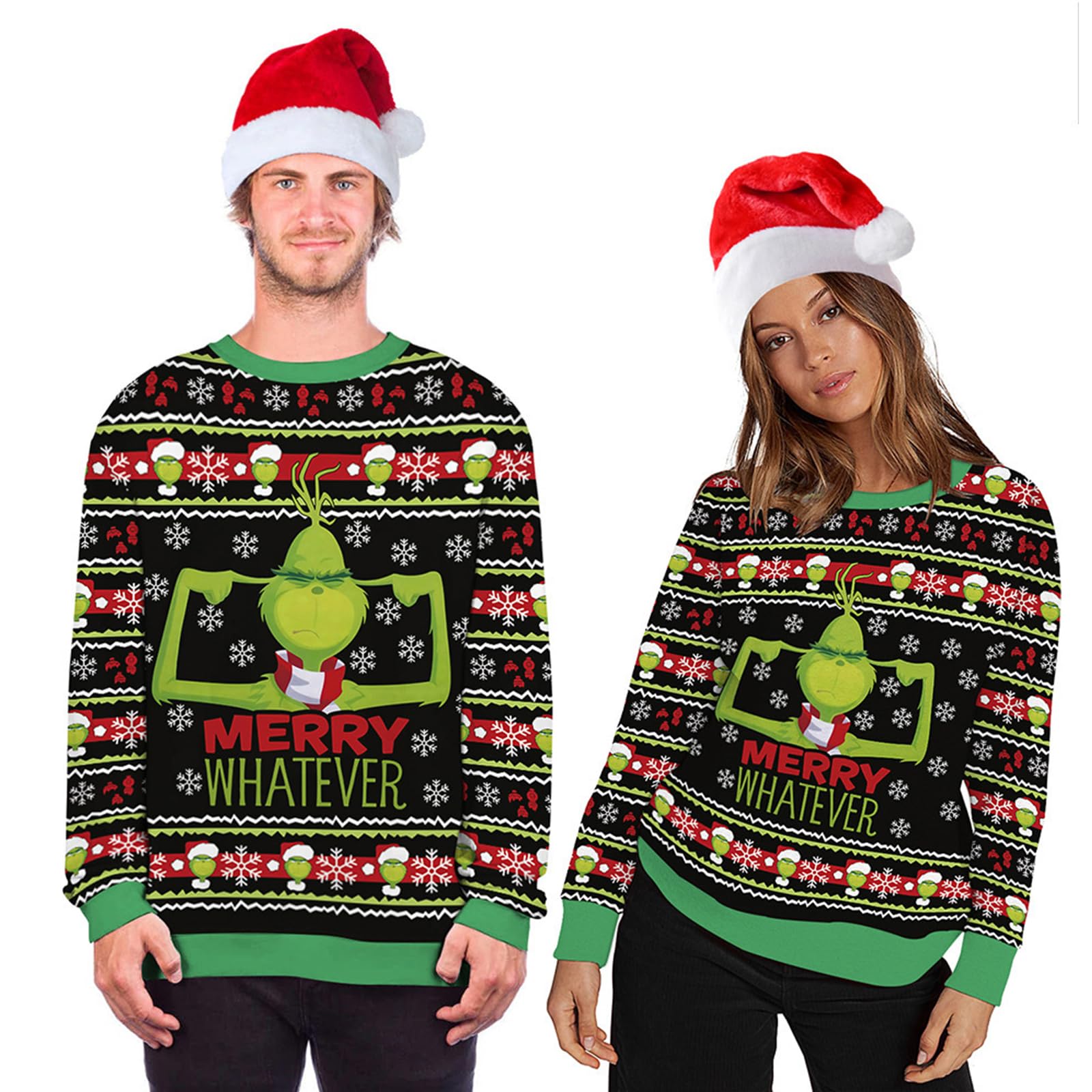 2024 Ugly Christmas Sweater - Green Monster Print Oversized Crewneck Pullover | Long Sleeve Holiday Sweatshirt for Women & Men | Perfect for Xmas Parties, Family Gatherings & Festive Photos