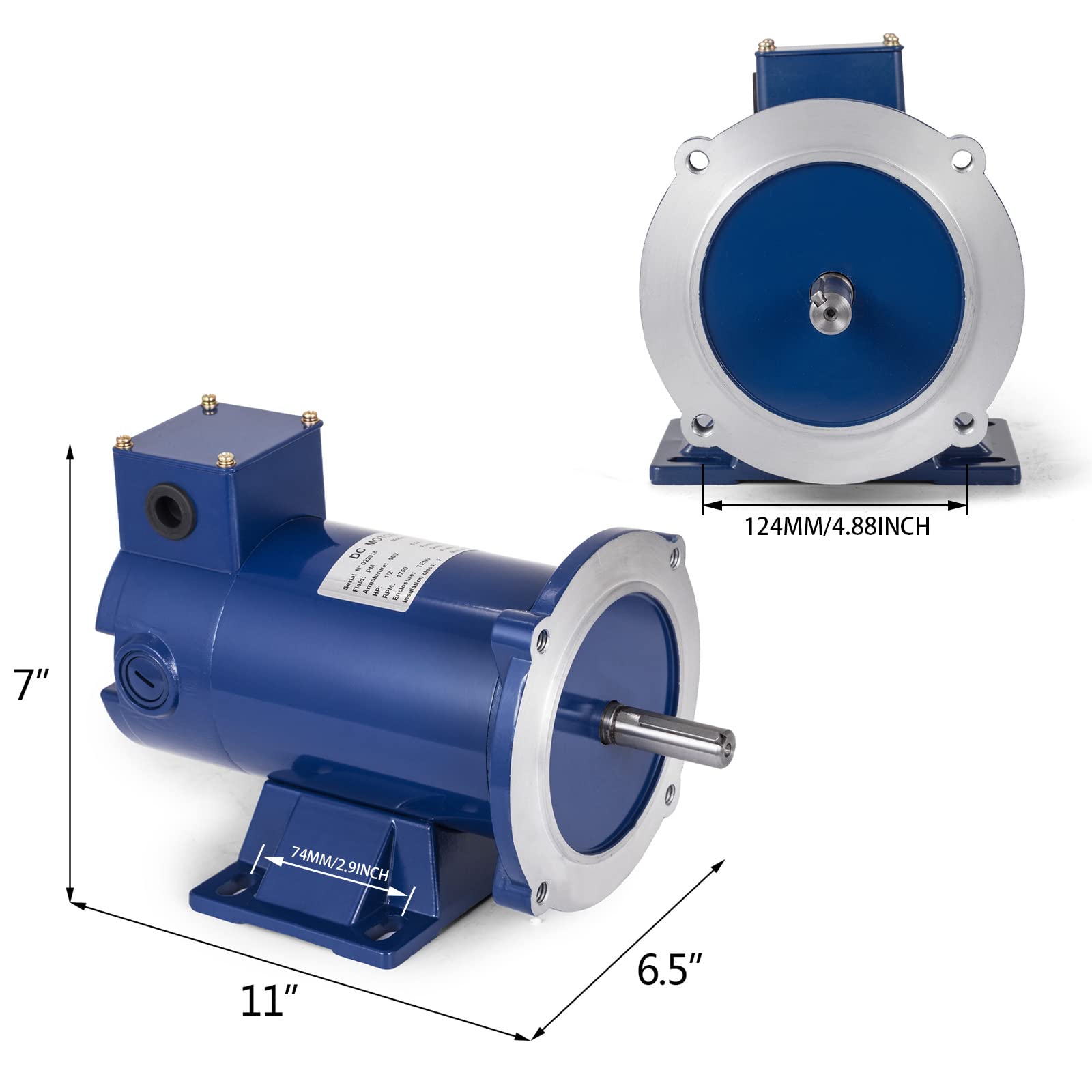 VEVOR 1/2 HP 90V DC Permanent Magnet Electric Motor - 1750 RPM for Industrial Machinery, Pumps & Power Tools - High Efficiency & Durable Performance