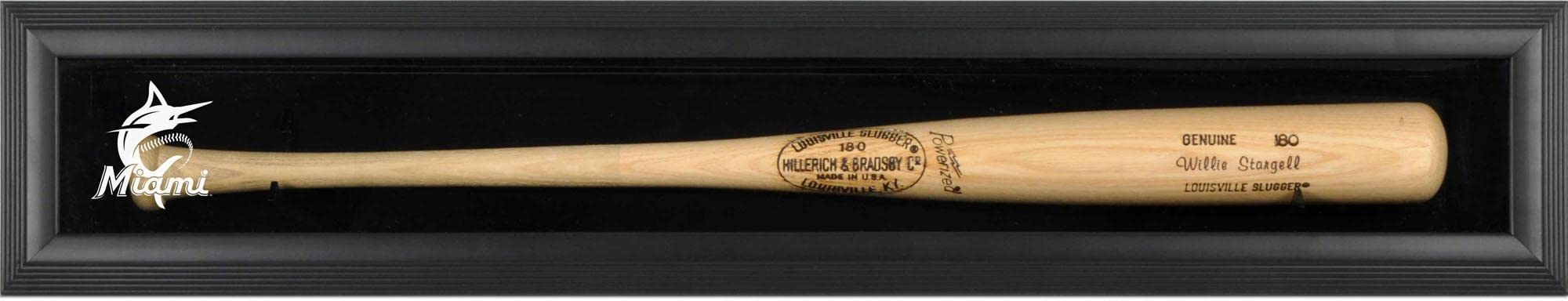 Miami Marlins 2019 Logo Framed Baseball Bat Display Case - Single Bat Holder for Collectors - Perfect for Sports Memorabilia Display in Home or Office Decor