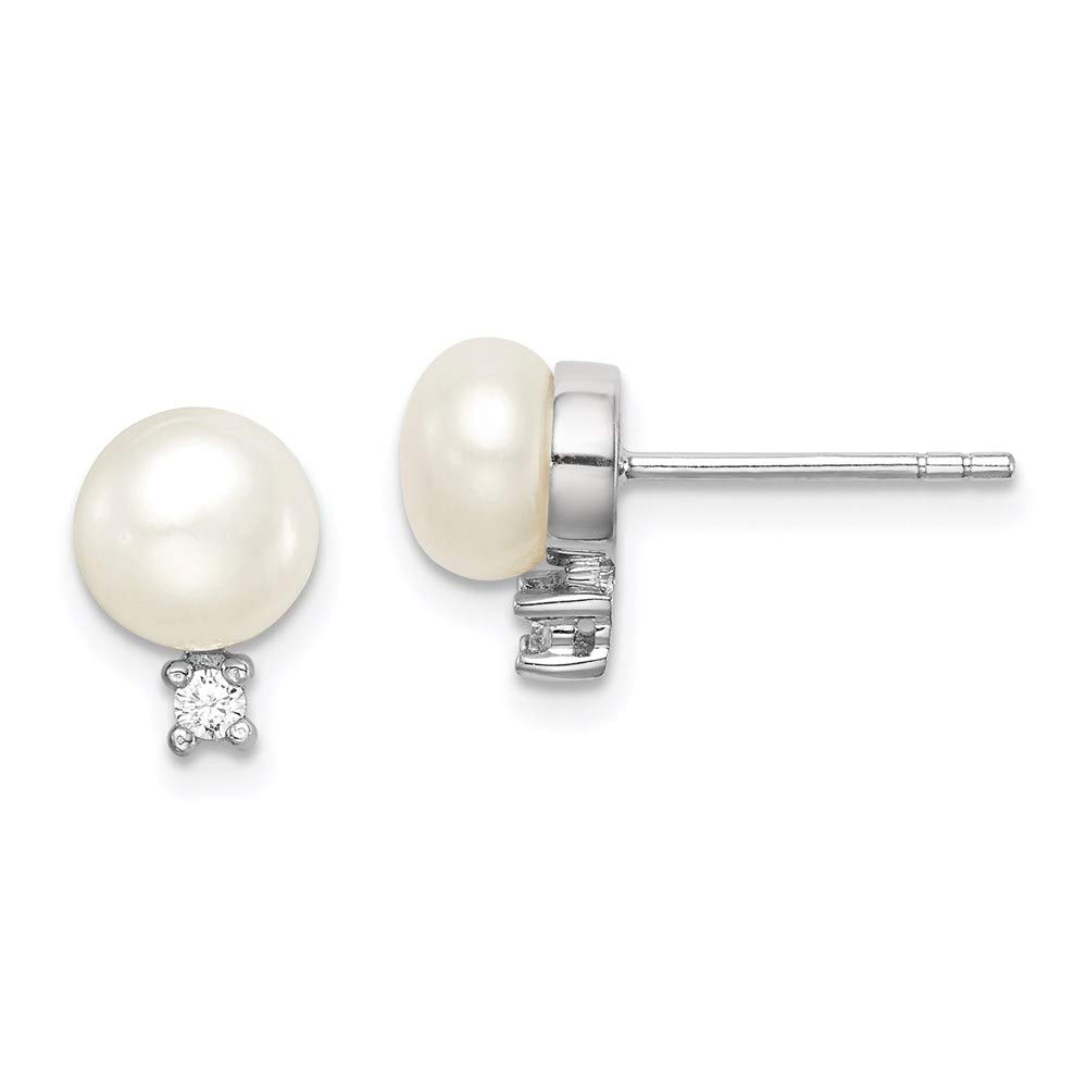 925 Sterling Silver White Button Freshwater Cultured Pearl & Cubic Zirconia Stud Earrings for Women | Elegant Fine Jewelry Gift for Her (6-7mm) | Perfect for Weddings, Parties & Everyday Wear