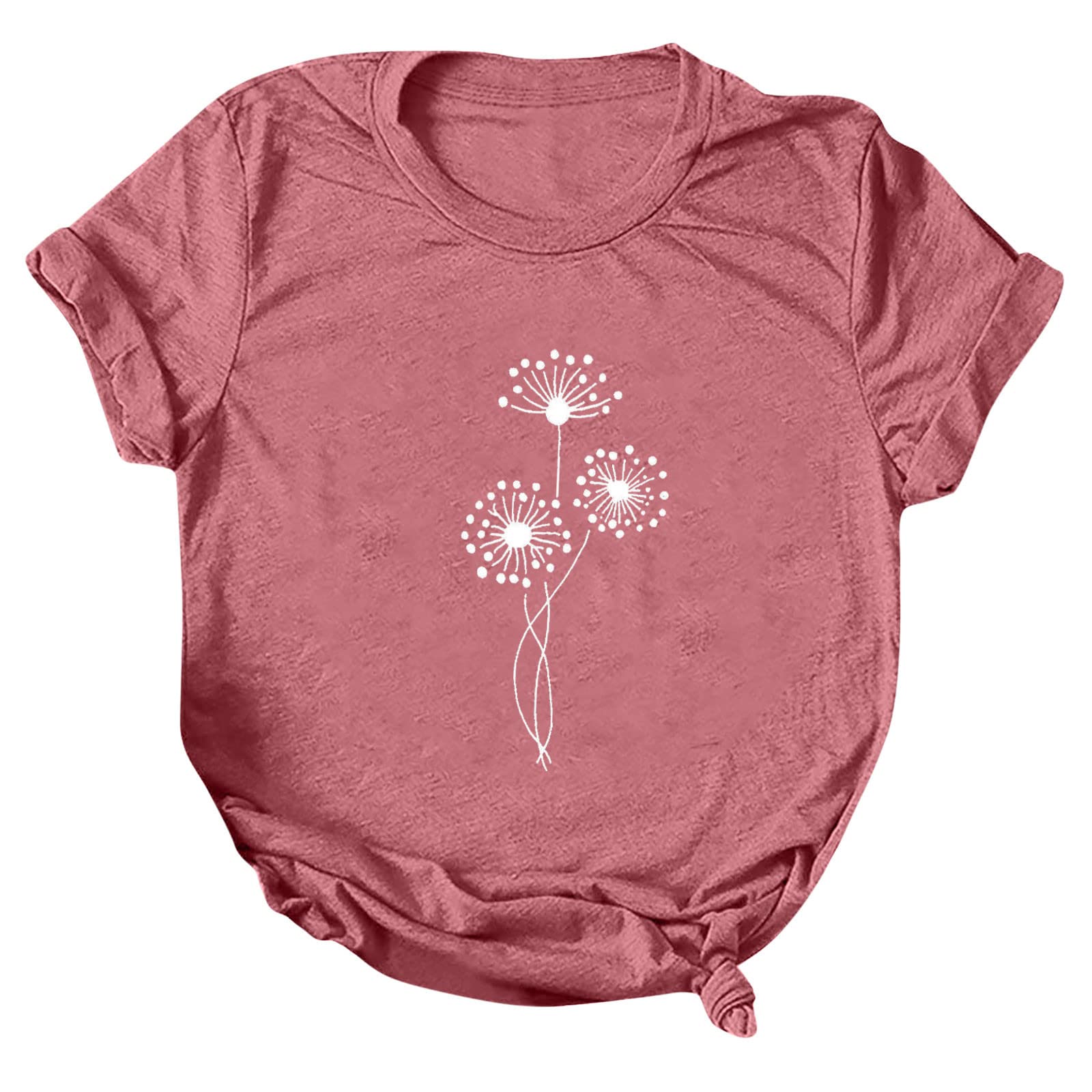 Women's Dandelion Graphic T-Shirt - Short Sleeve Cute Floral Summer Tee - Casual Comfortable Cotton Top for Everyday Wear, Outings & Beach Days