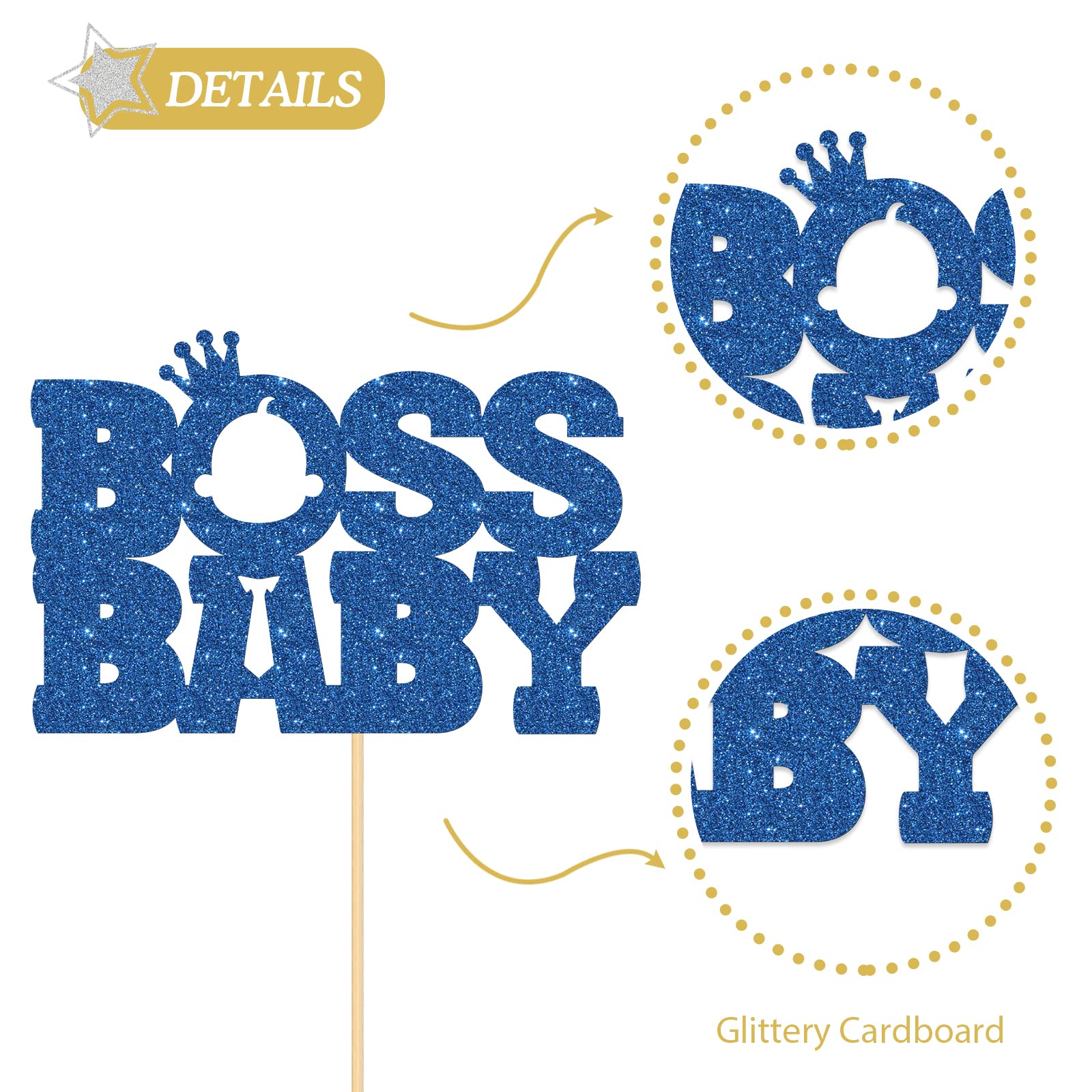 Boss Cake Topper - Blue Glitter Birthday Cake Decor for Men, Gender Reveal Parties & Office Celebrations - Perfect for Boy's Birthday, Retirement & Promotion Cakes