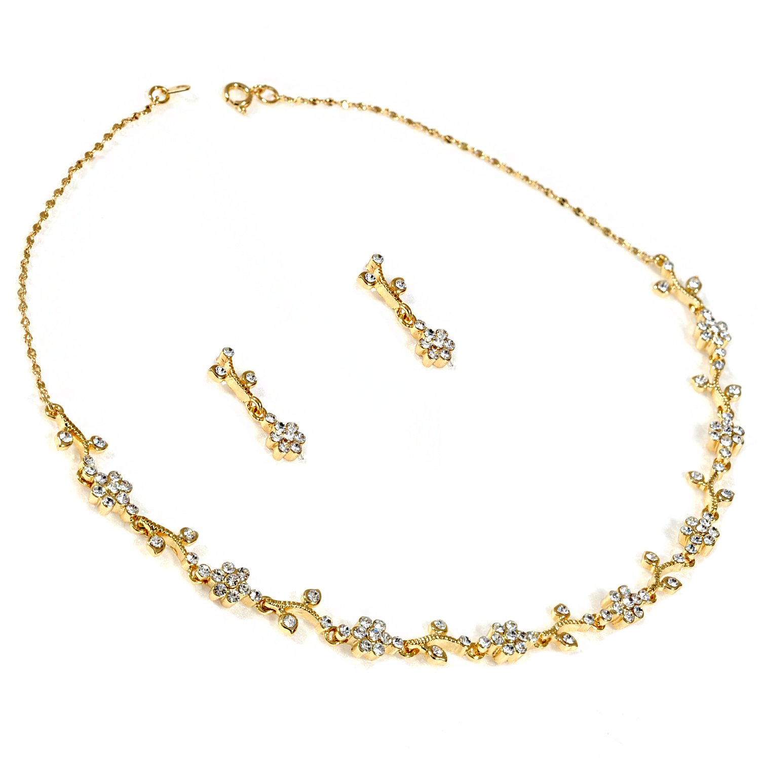 Elegant Gold Crystal Flower Necklace & Matching Earrings with Bracelet Jewelry Set for Women - Perfect for Weddings, Parties & Special Occasions