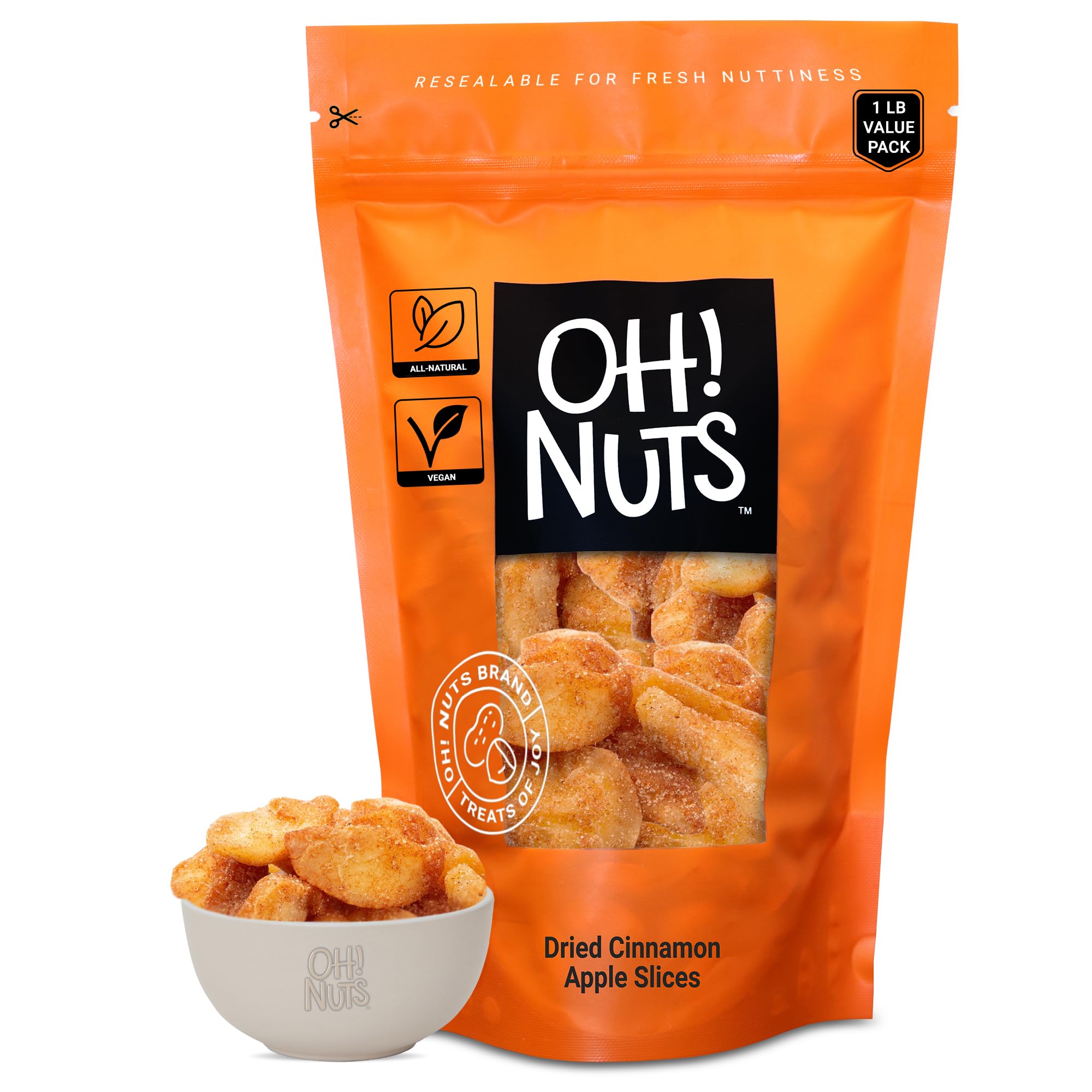 Oh! Nuts Dried Cinnamon Apple Slices - 1 lb Bag | Sweetened Dehydrated Fruit Snacks | Freshness Sealed in New York | Perfect for Baking, Trail Mix & Healthy Snacking