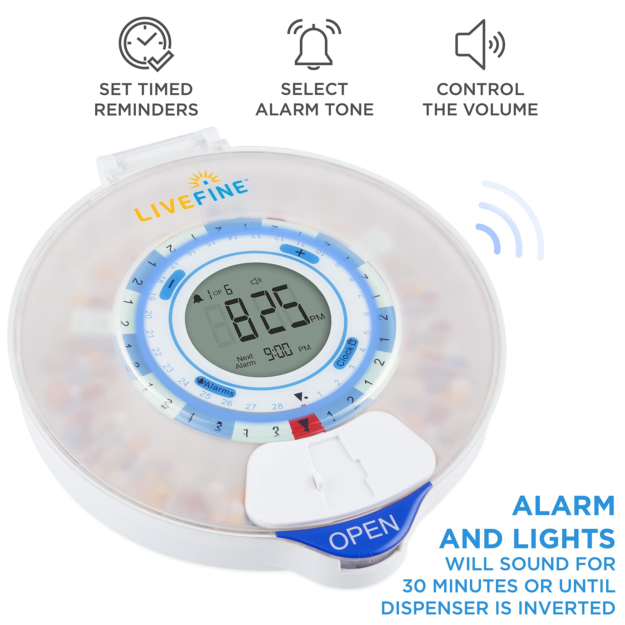 LiveFine Smart WiFi Automatic Pill Dispenser - 28-Day Medication Organizer with 9 Daily Doses, Key Lock & Adjustable Alarms for Prescriptions & Vitamins | Perfect for Elderly Care, Medication Management & Daily Health Tracking