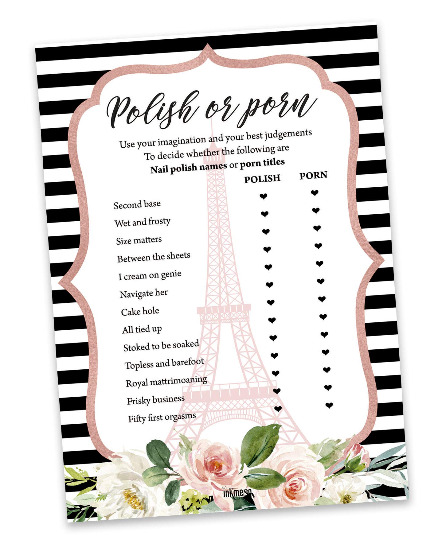 50-Pack Floral Eiffel Tower Party Game Cards - Fun Bachelorette & Bridal Shower Activity Set for Wedding Celebrations, Girls Night Out and Birthday Parties