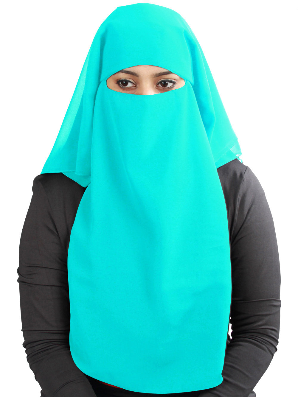 Black Georgette 3-Layer Niqab for Women - Modest Islamic Face Covering for Prayer, Travel, and Daily Wear