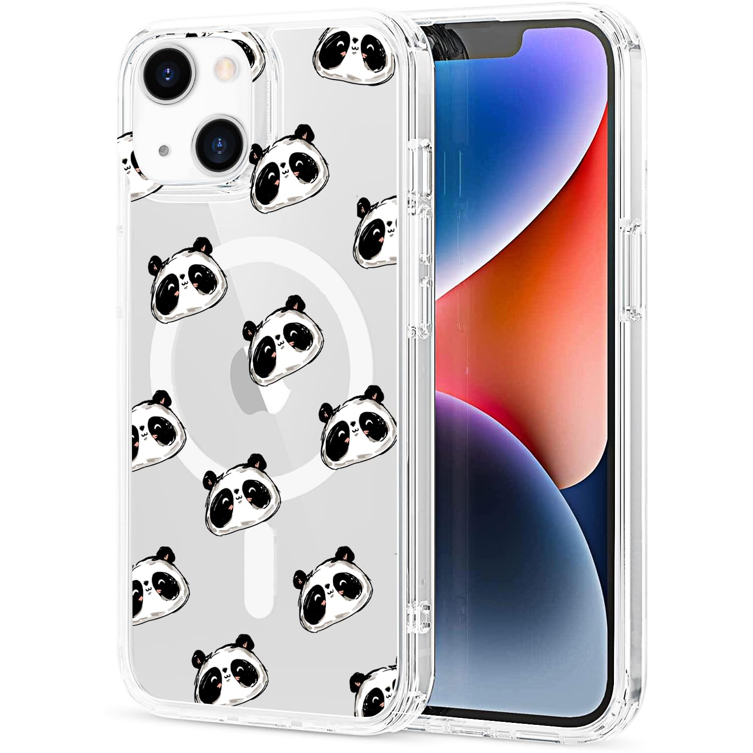 Magnetic Cute Cartoon Pandas iPhone 13 Case - Compatible with MagSafe, Clear Soft TPU & Hard Back Shockproof Protective Phone Cover for Women Girls | Perfect for Everyday Use, Work, School & Travel