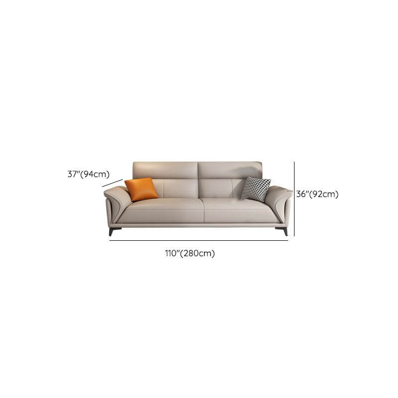 Modern Dove Grey Scratch-Resistant Solid Color Cow Leather Upholstered 4-Seater Sofa with 2 Pillows - Perfect for Living Room, Lounge, and Office Spaces