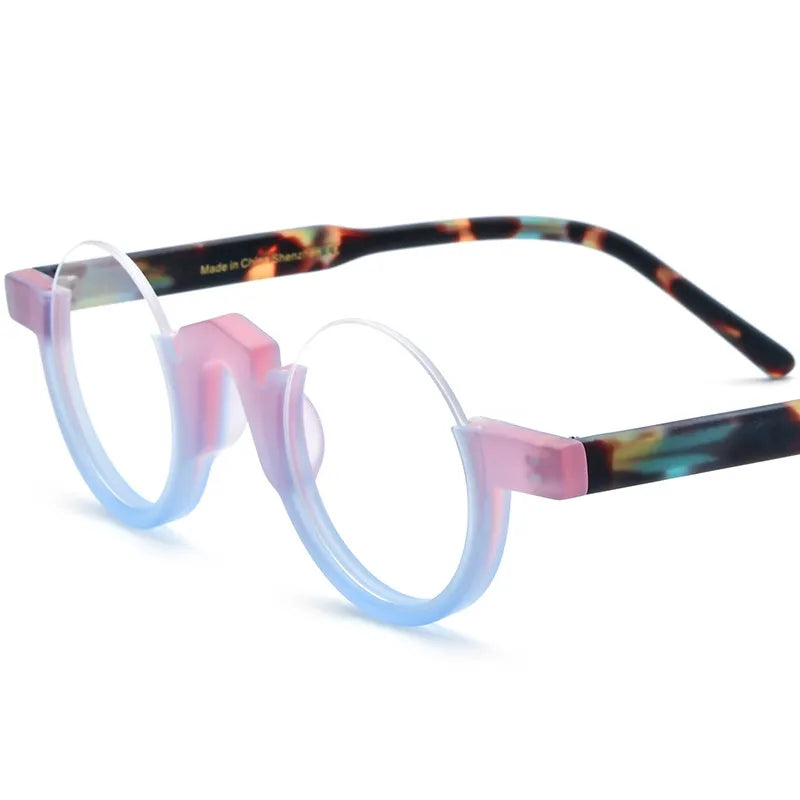 CCspace Unisex Semi-Rim Round Acetate Eyeglasses 56887 - Lightweight & Durable Frame for Men & Women - Perfect for Reading, Working & Daily Wear