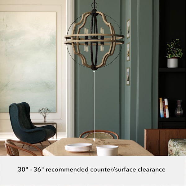 Hunter Stone Creek 8-Light 25-Inch Pendant Lighting Fixture - French Oak & Rustic Iron Finish - Perfect for Kitchen Island, Dining Room, or Entryway Lighting
