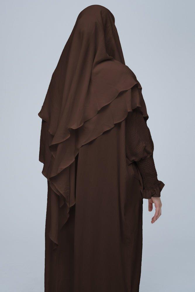 Premium Dark Coffee Prayer Gown for Umrah & Salah - Modest Islamic Abaya for Women's Religious Ceremonies & Daily Worship