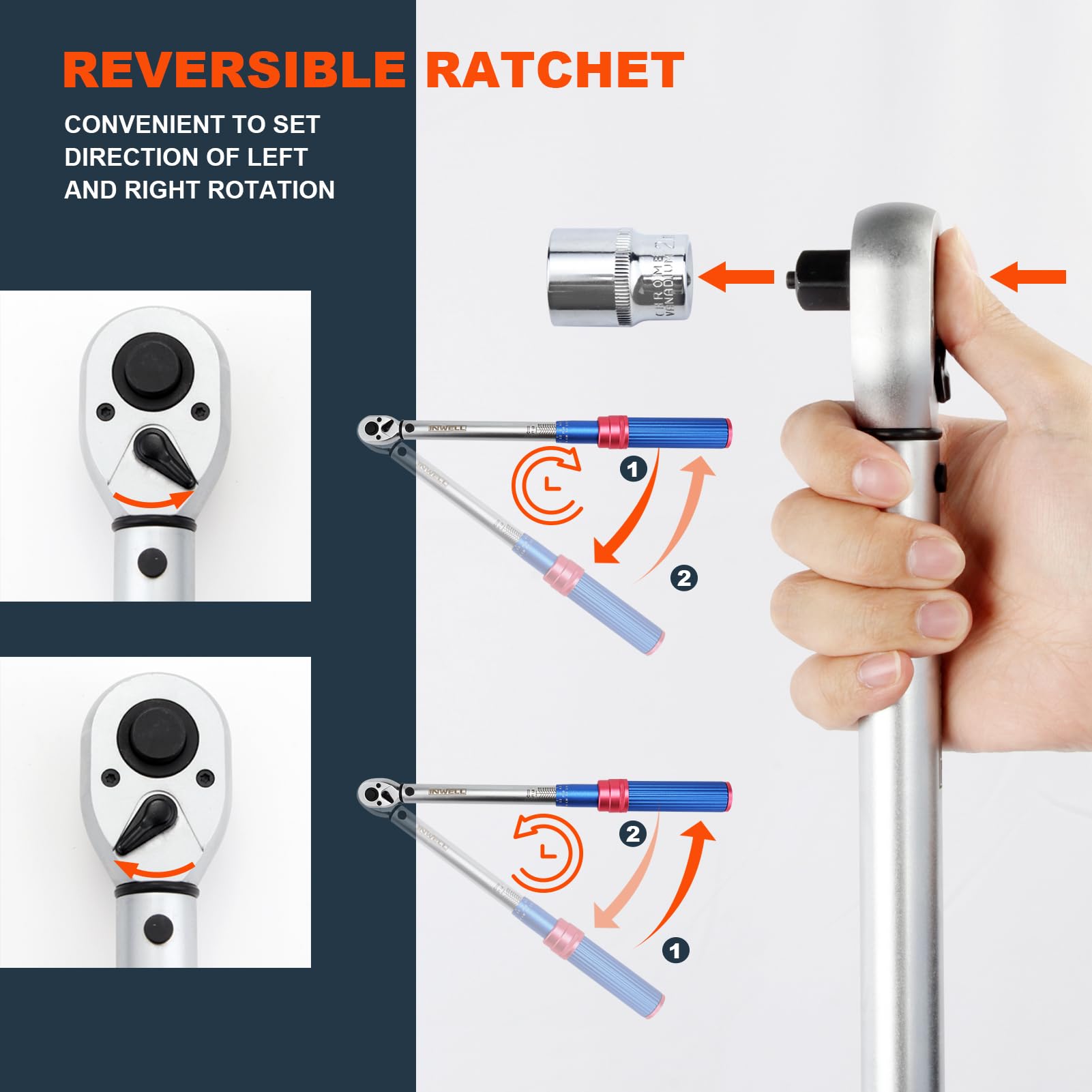 3/8 Inch Drive Click Torque Wrench Set - 13 Piece Dual-Direction Adjustable Torque Wrench (10-80 Ft-Lb / 13.6-108.5 Nm) with 72-Tooth Gear - Perfect for Bicycle, Motorcycle, Car & DIY Automotive Maintenance