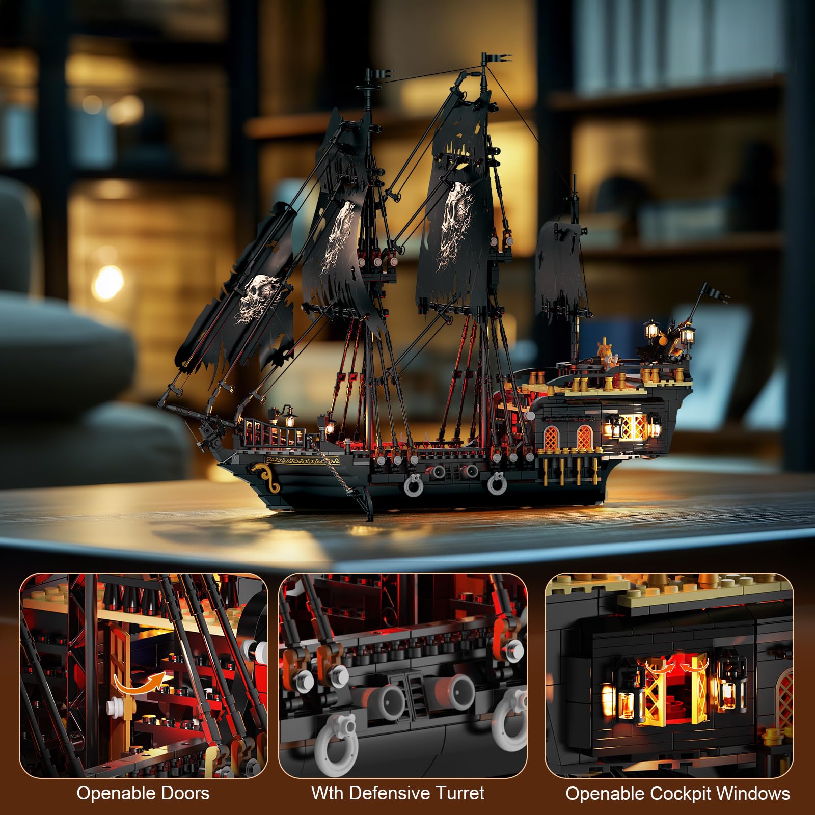**Pirate Ship Building Set with LED Lights - Black Pearl Model Sailboat Toy (1713 Pieces) - Creative DIY Home Decor for Adults & Teens 14+ - Perfect Gift for Easter, Christmas & Birthdays - Fun STEM Activity & Display Piece**