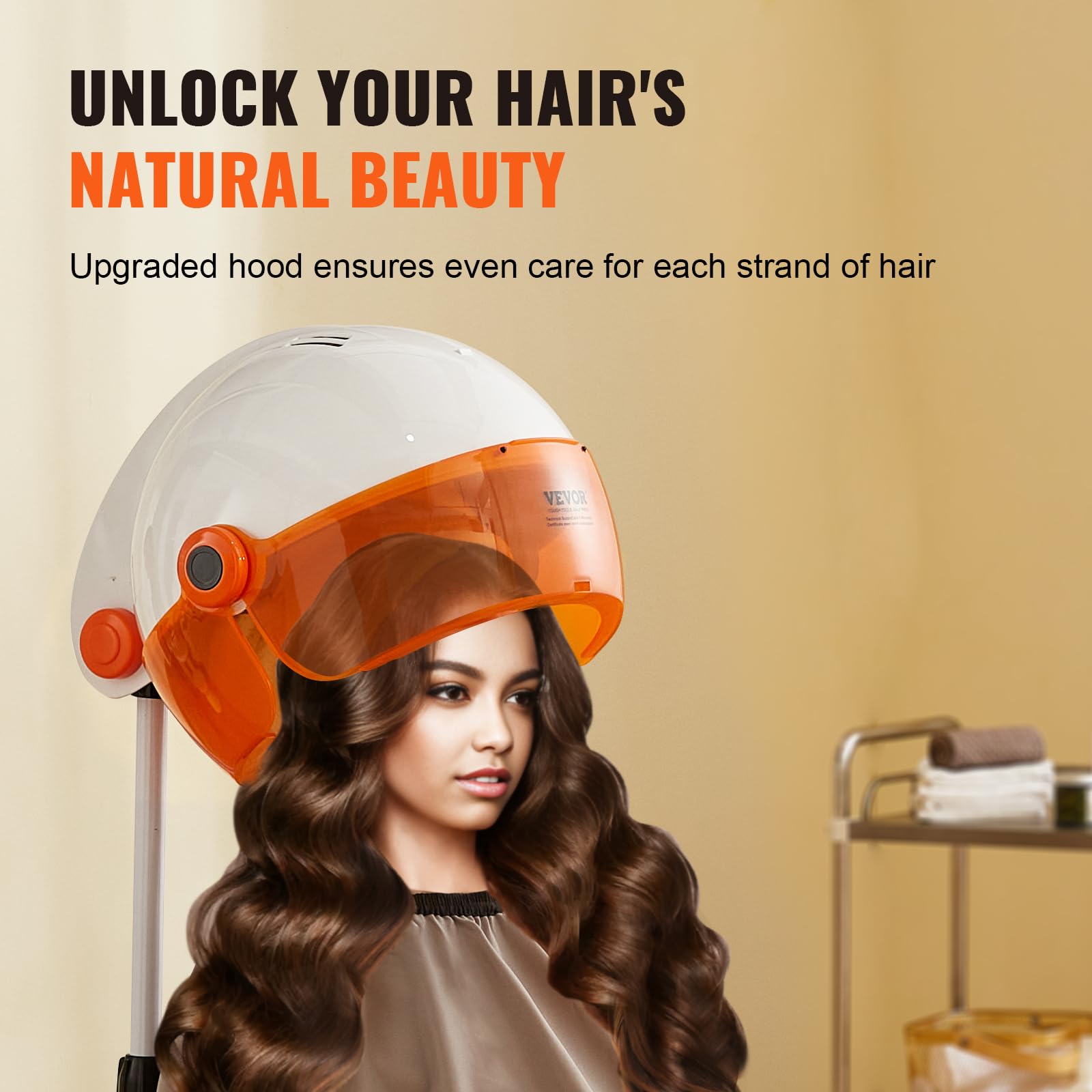 VEVOR 1875W Professional Hooded Bonnet Hair Dryer with Adjustable Speed, Temperature Control & Timer - Portable Roller Wheels for Salon & Home Use - Perfect for Deep Conditioning, Hair Treatments & Styling