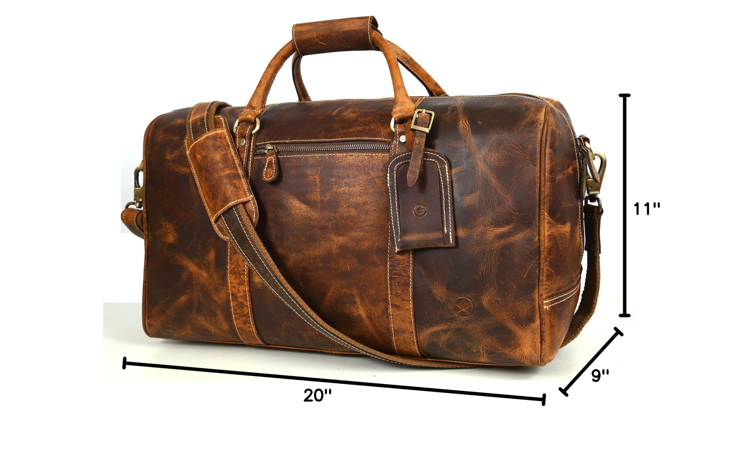 Premium Leather Travel Duffel Bag for Men - Waterproof Gym & Sports Weekender Bag - Airplane Carry-On Luggage with Shoulder Strap - Perfect Father's Day Gift for Dad | Business Trips, Gym Workouts & Weekend Getaways