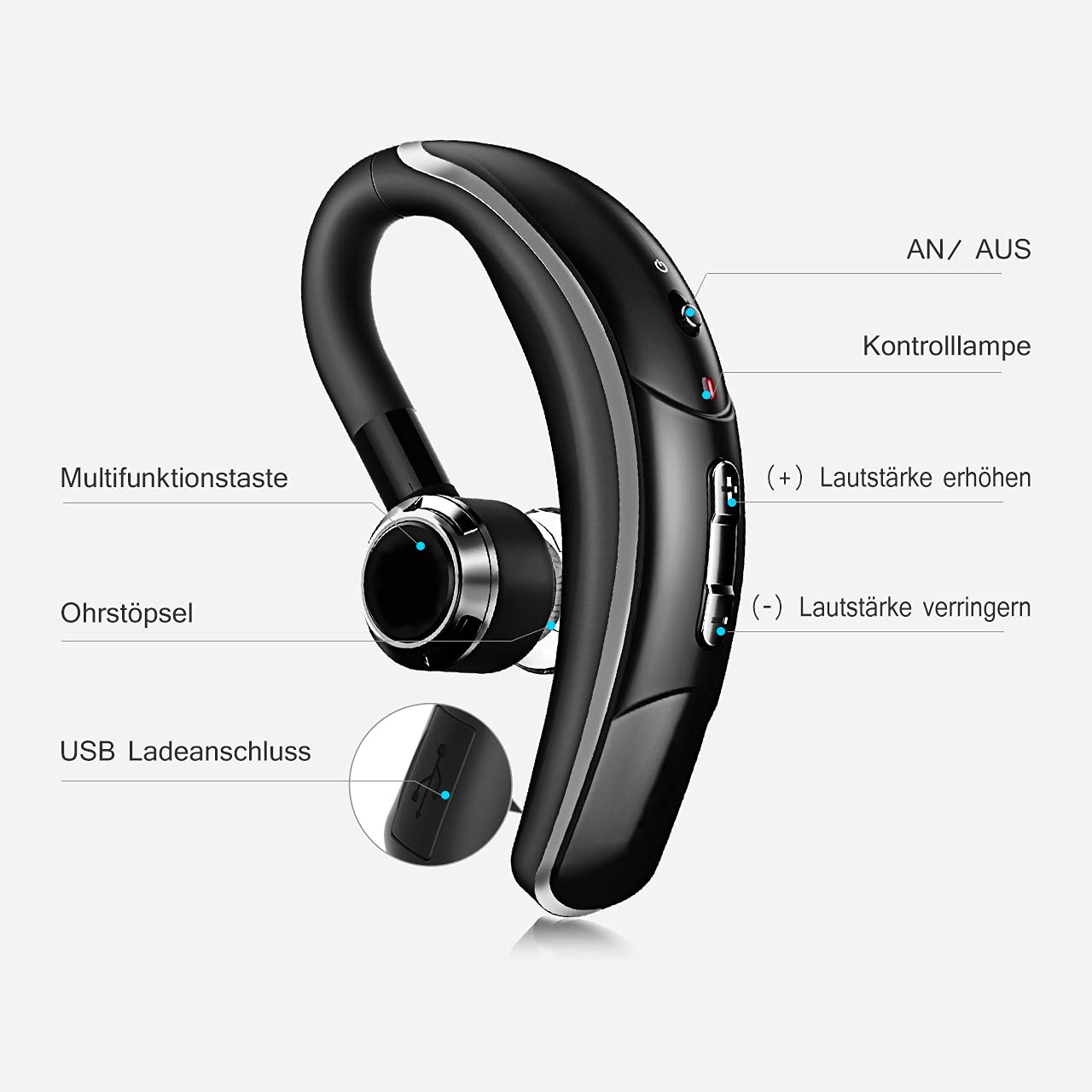Premium Bluetooth 4.1 Wireless Car Headset with Noise-Canceling Mic & CVC 6.0 Technology - 280H Battery Life for Long Calls - Ideal for Office Work, Driving & Remote Meetings (Silver)