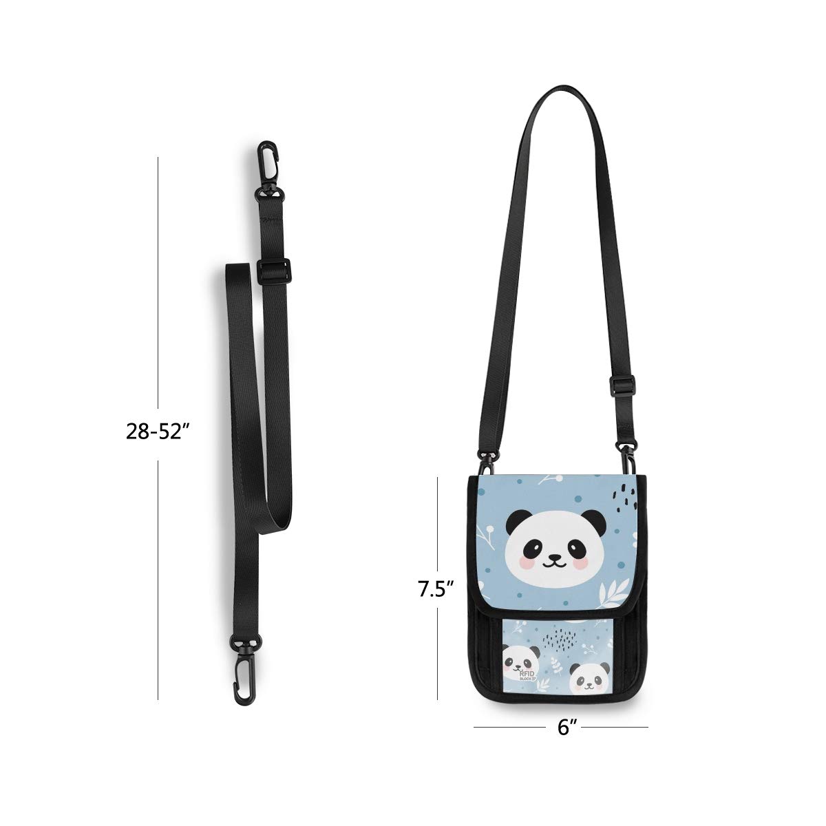 ALAZA Cute Panda Leaf Print RFID Blocking Crossbody Wallet Purse - Small Phone Bag with Credit Card Slots & Passport Holder - Perfect for Travel, Shopping, and Daily Use