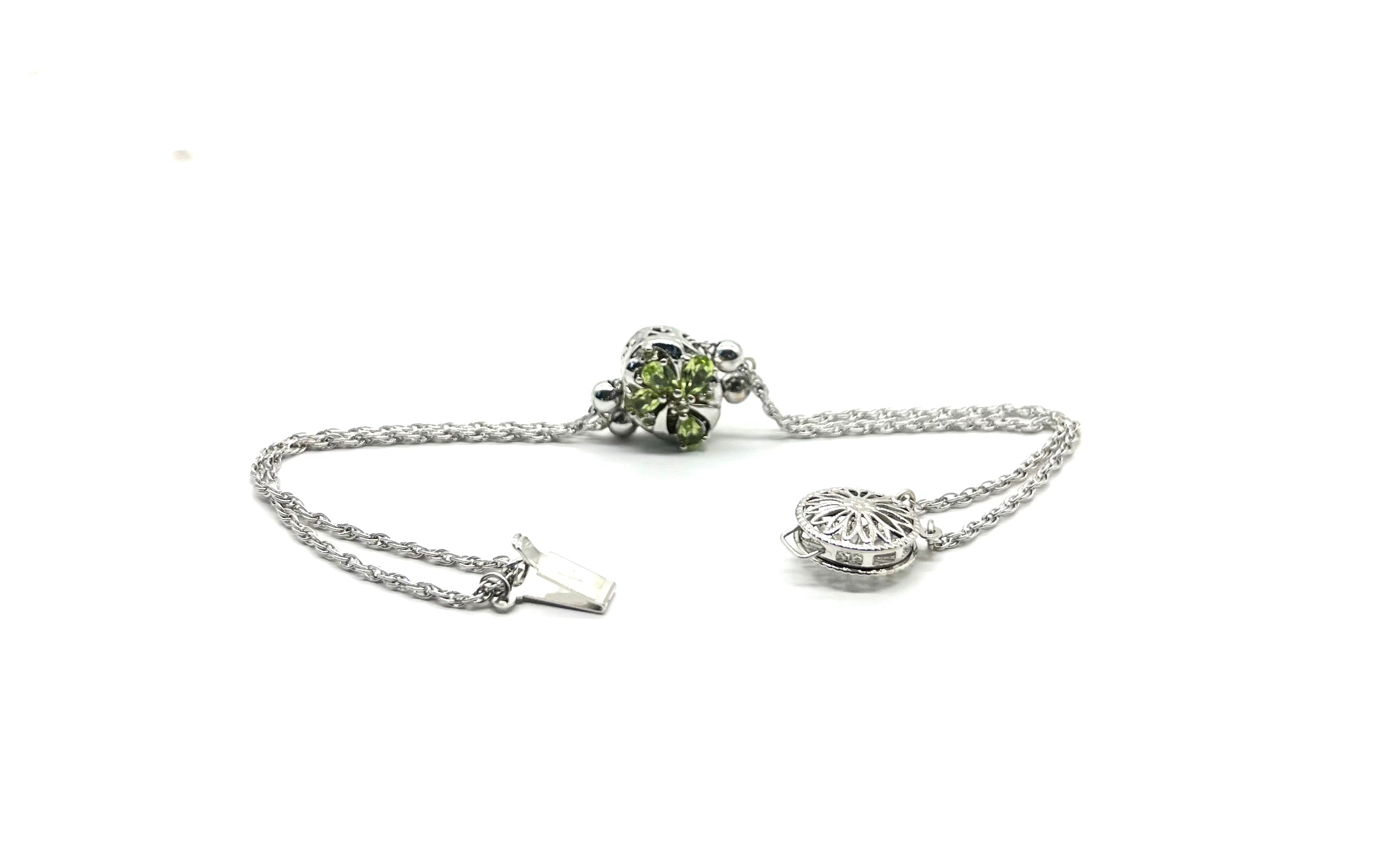 14K White Gold Slide Bracelet with Genuine Peridot Cross Charm - Elegant Adjustable Chain for Women - Perfect for Everyday Wear, Gifts & Special Occasions