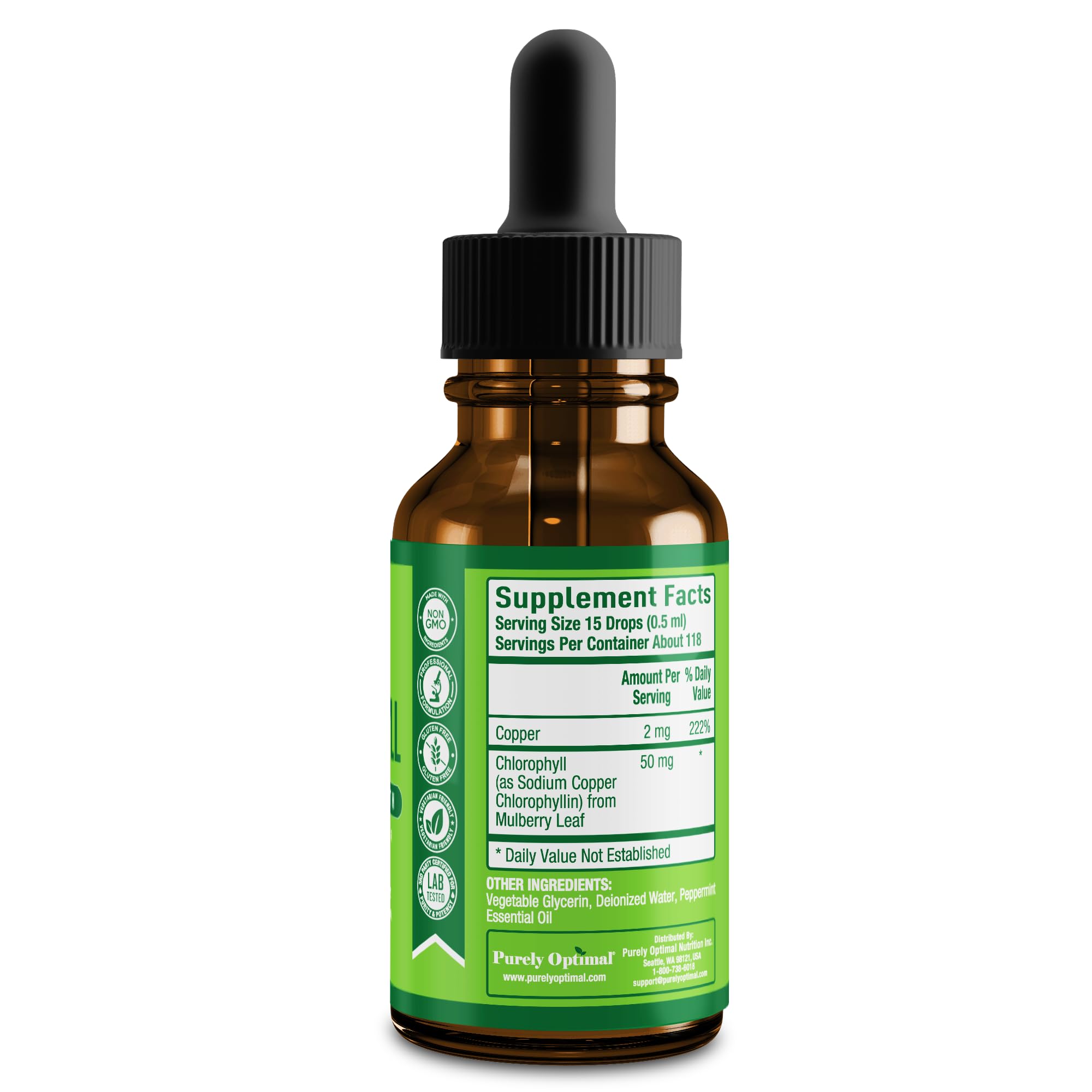 Premium Liquid Chlorophyll Drops - 100% Natural, Gluten Free & Non-GMO Chlorophyll Supplement - 118 Servings (4oz) for Detox, Energy Boost & Skin Health | Perfect for Daily Wellness Routine & Athletic Performance