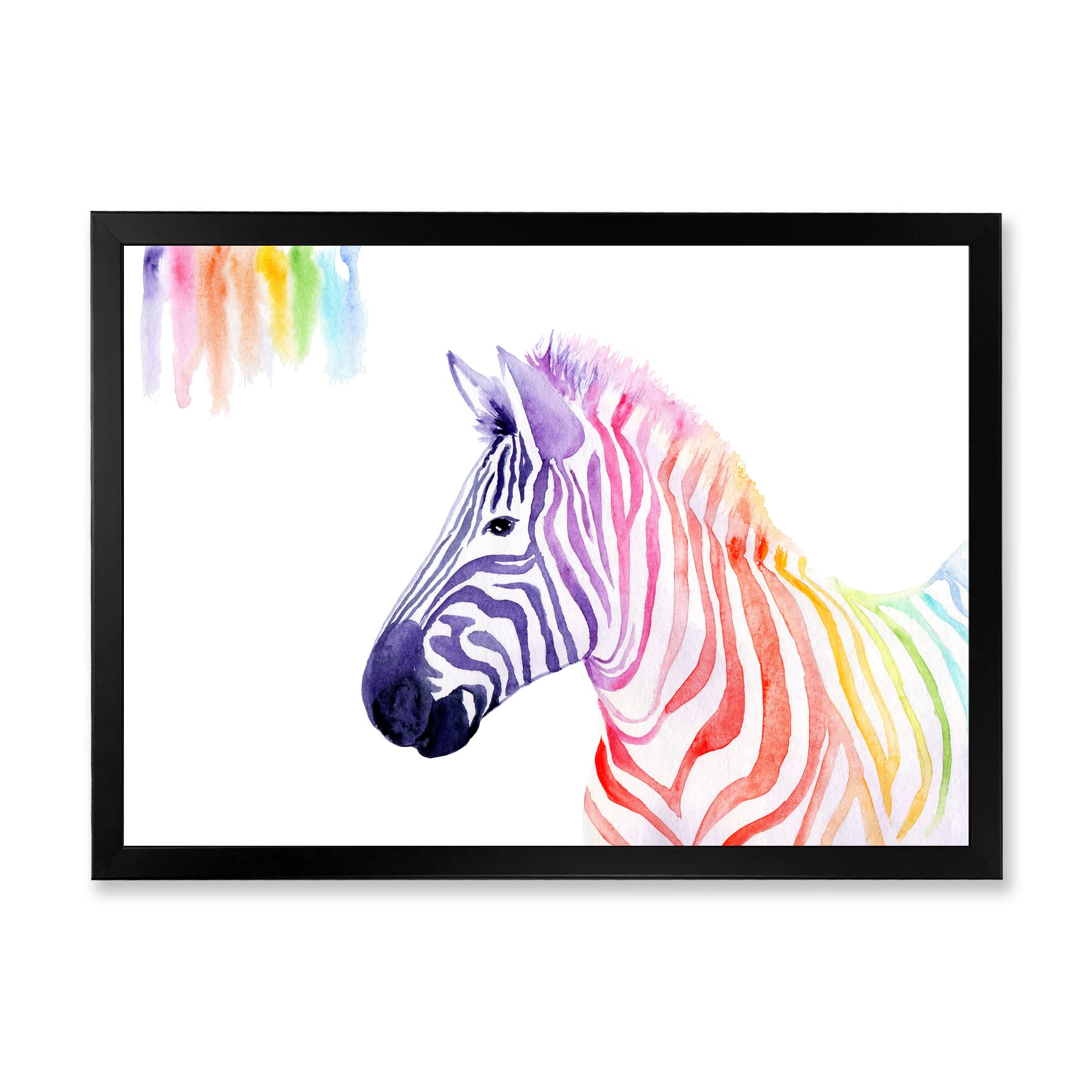 Vibrant Rainbow Zebra Portrait Framed Wall Art - Modern Farmhouse Decor for Living Room, Bedroom & Office