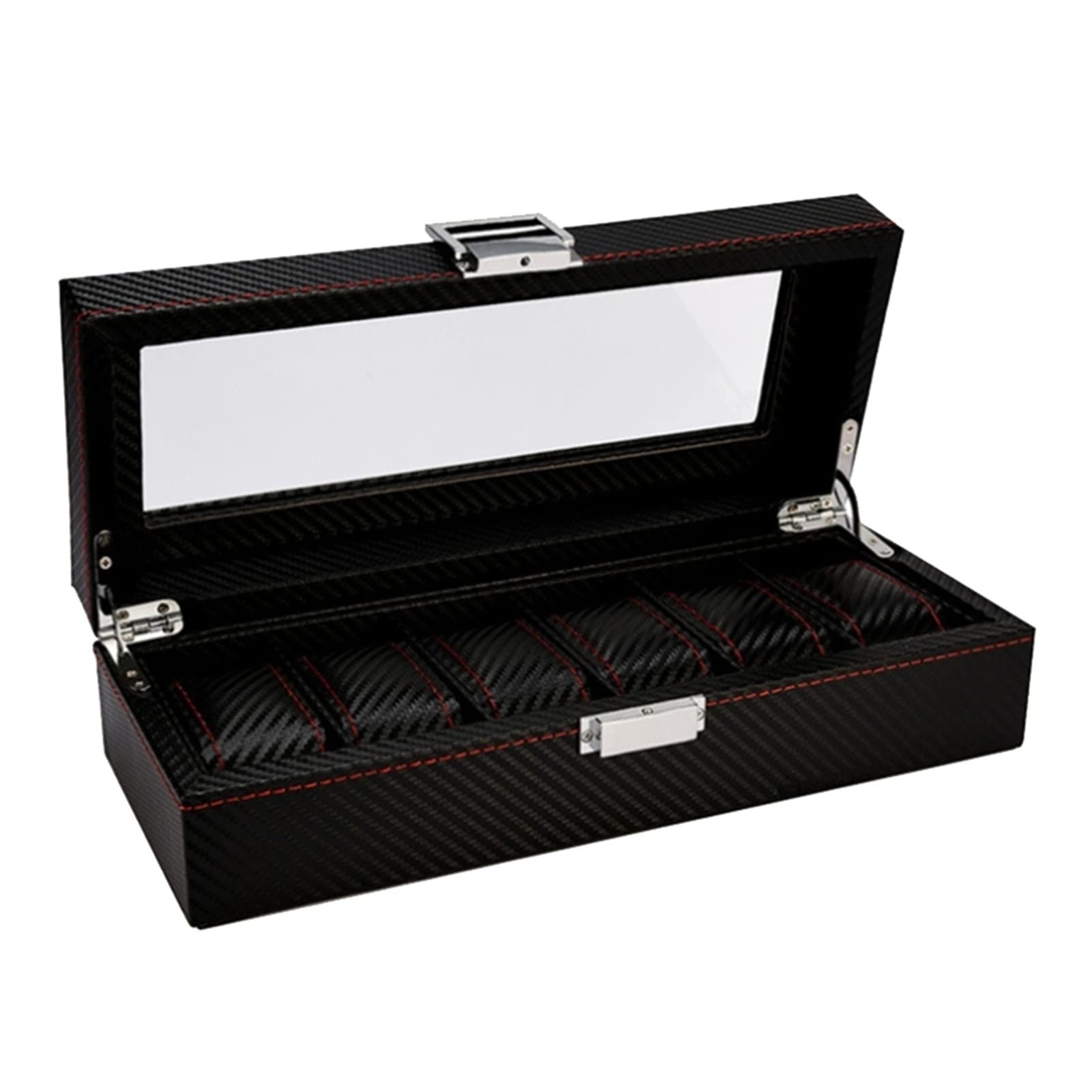Premium Wooden Watch Box Organizer with Glass Top - 6 Slot Display Case for Men & Women, Carbonized Black Watch Storage Box - Perfect for Jewelry Organization, Watch Collection Display & Gift Giving