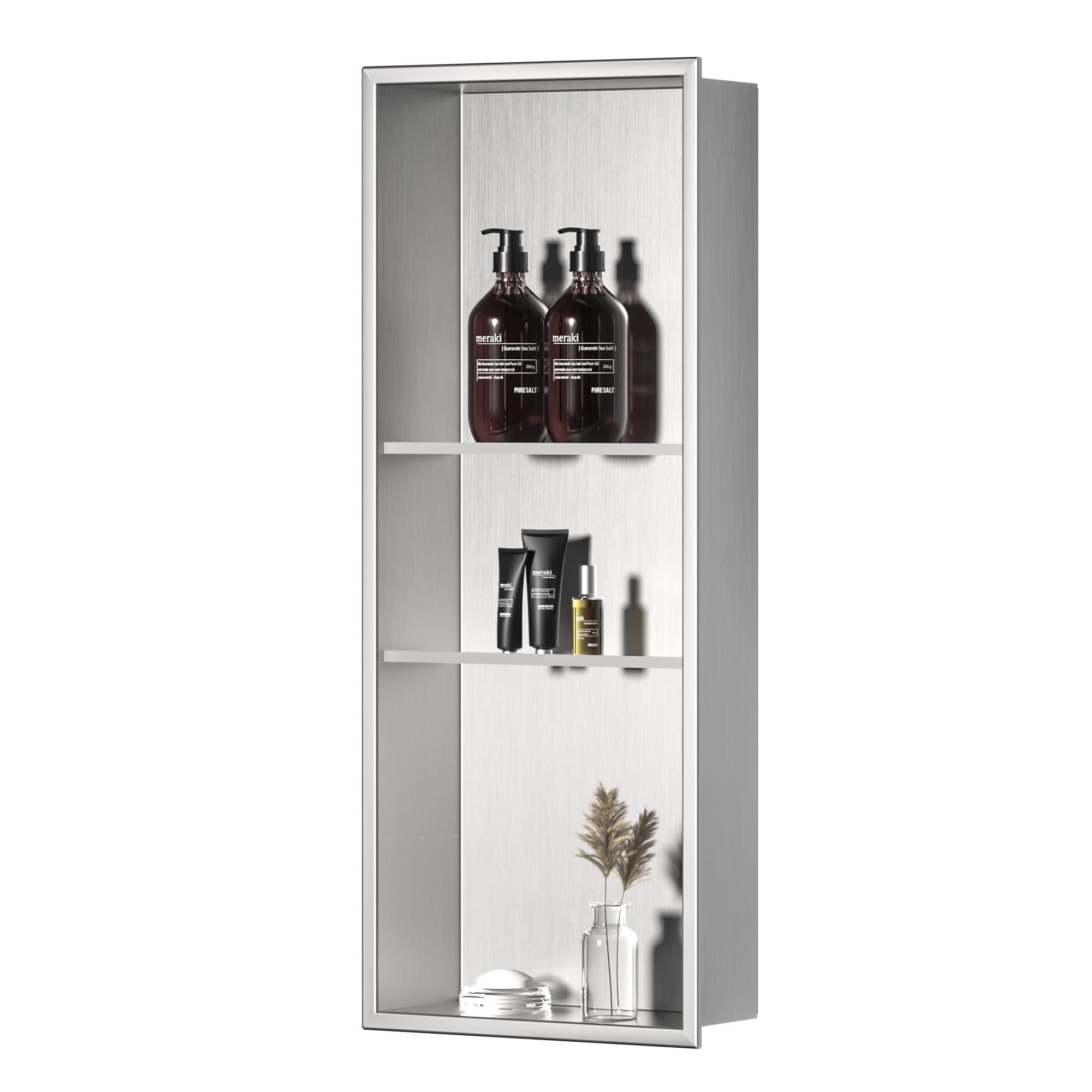 12x30 Inch Neodrain Shower Niche - 3 Layer Brushed Stainless Steel Recessed Bathroom Storage Shelf | Waterproof Shower Organizer for Shampoo, Soap & Bath Essentials