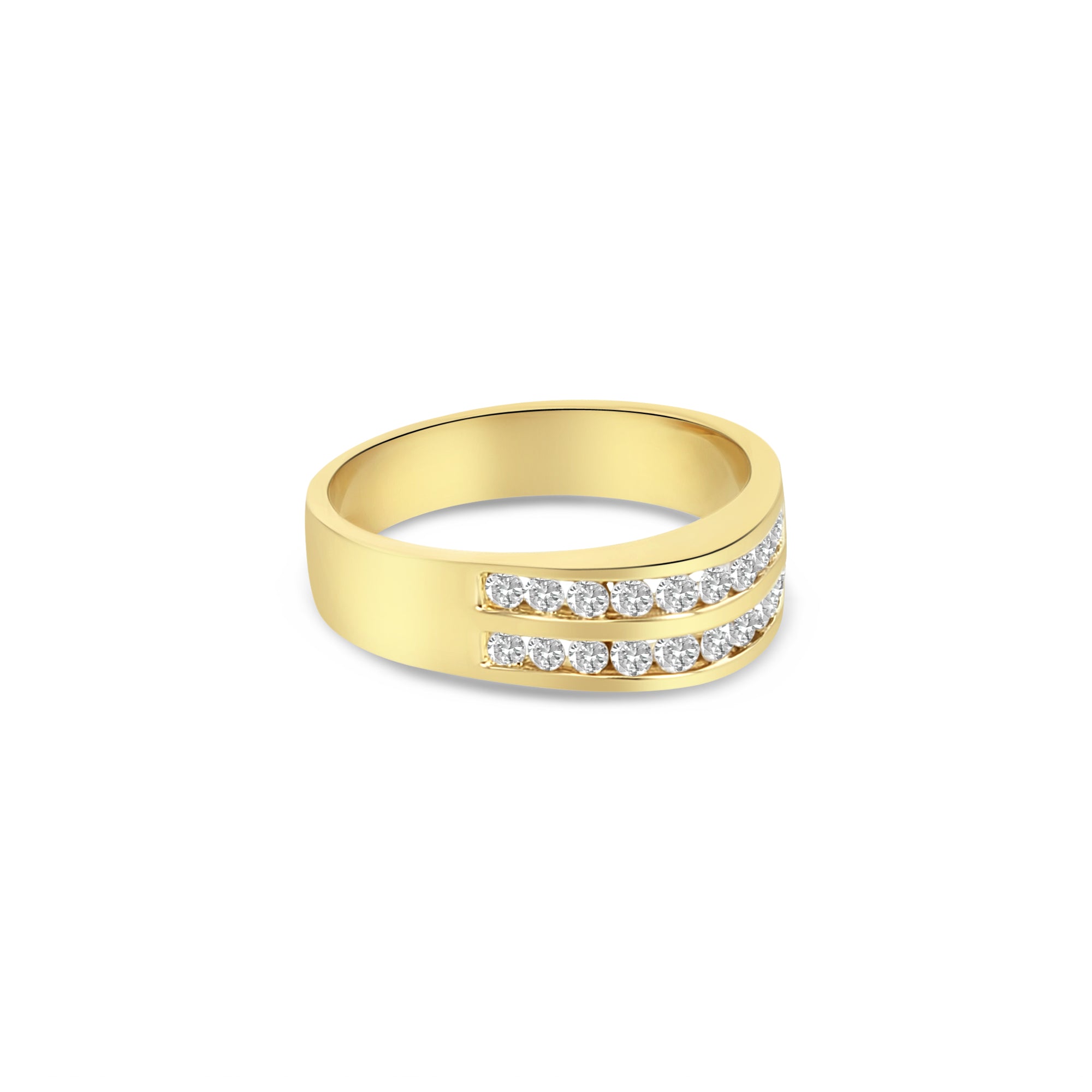 14K Yellow Gold Double Row Diamond Wedding Band - 0.75cttw Elegant Bridal Ring for Women, Perfect for Engagement, Anniversary & Special Occasions