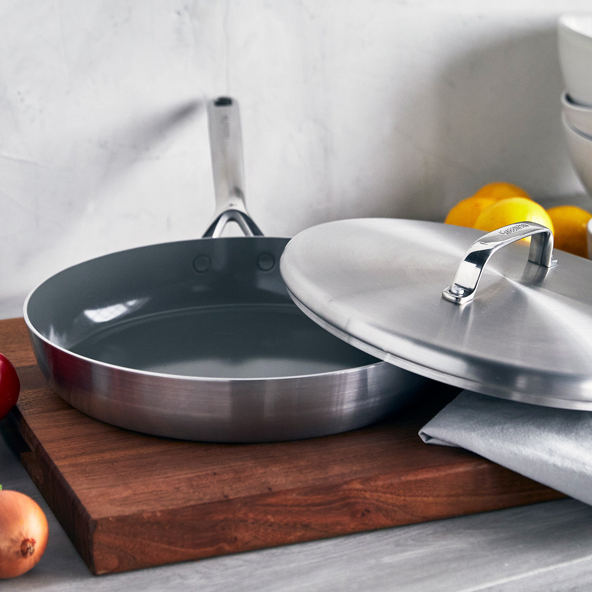 GP5 Stainless Steel 12-Inch Frying Pan with Lid - Nonstick Cookware Set for Kitchen, Mirror Polished Handles - Perfect for Sautéing, Frying & Cooking Eggs, Pasta & More