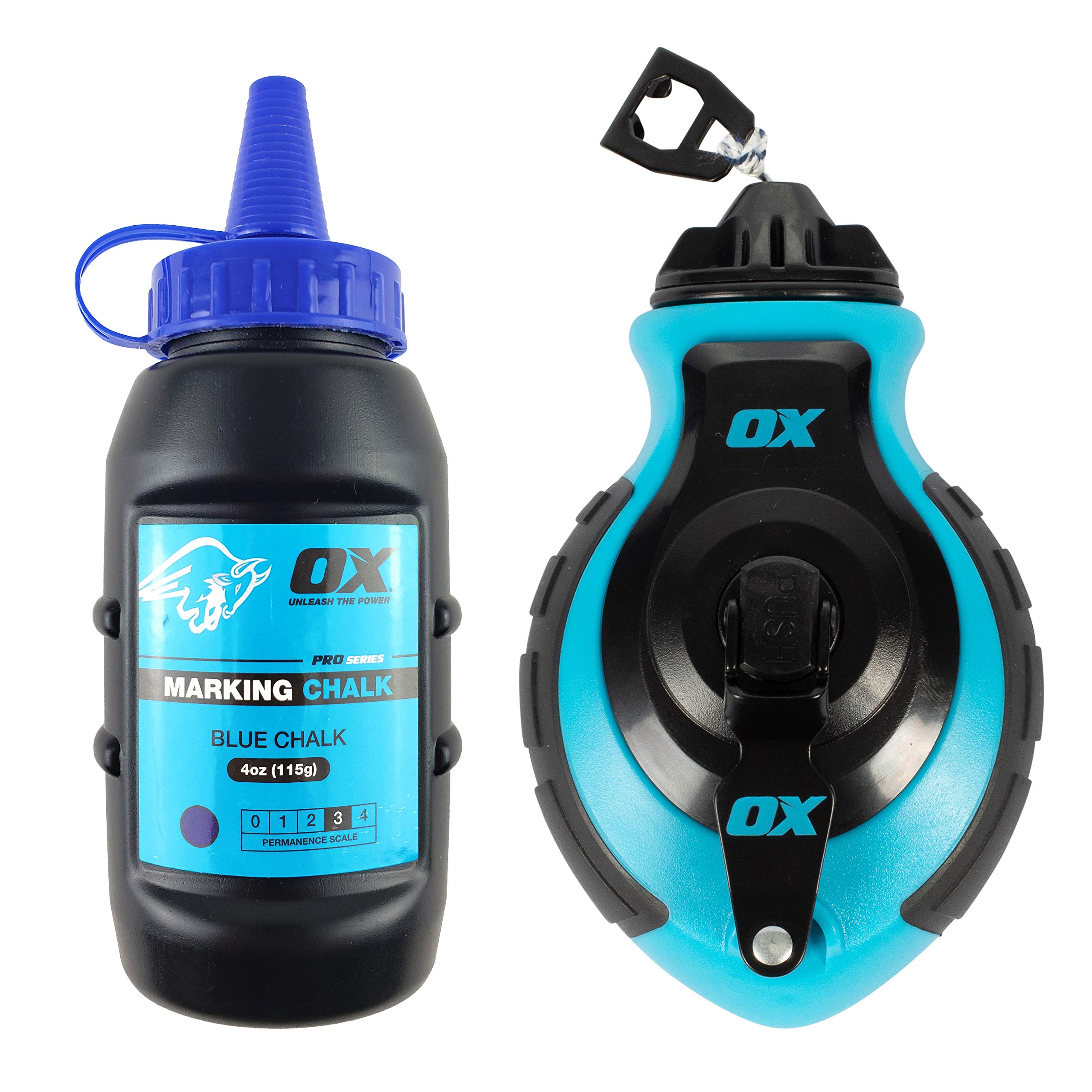 OX Tools Professional Chalk Line Reel & Chalk Powder Combo Pack - 6:1 Gear Ratio, 100ft 8-Strand Durable Chalk Line with Blue Chalk Powder (Model P503502) - Perfect for Construction, Carpentry, Masonry & DIY Projects
