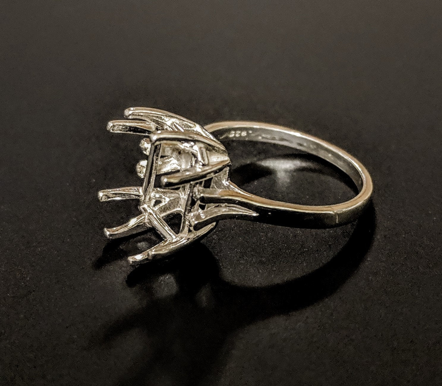 Solid Sterling Silver or 14kt Gold Emerald Cut Pre-Notched Blank Ring Setting - Size 7 (12x10mm or 16x12mm) - Perfect for Engagement Rings, Wedding Bands & Jewelry Making