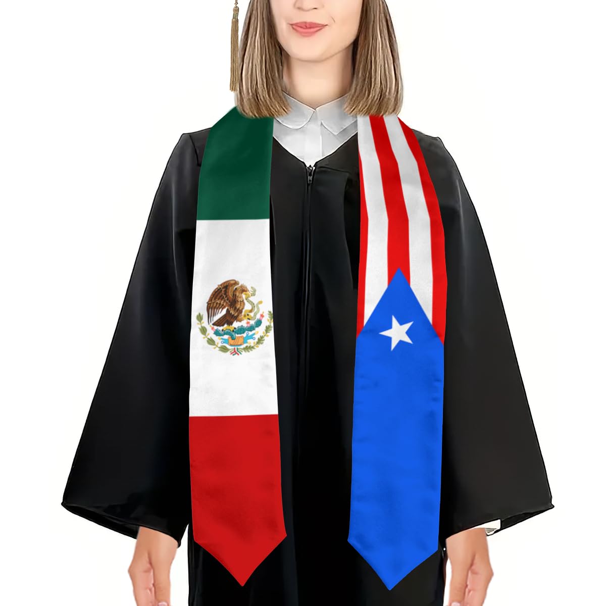Haitian Flag Graduation Stole - Mexico & Haiti Cultural Sash for Study Abroad Students | Commencement Ceremony & Cultural Events Accessory