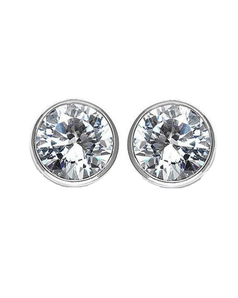 10mm Round Cut CZ Bezel Sterling Silver Basket Set Stud Earrings for Women - Perfect for Everyday Wear, Parties & Special Occasions