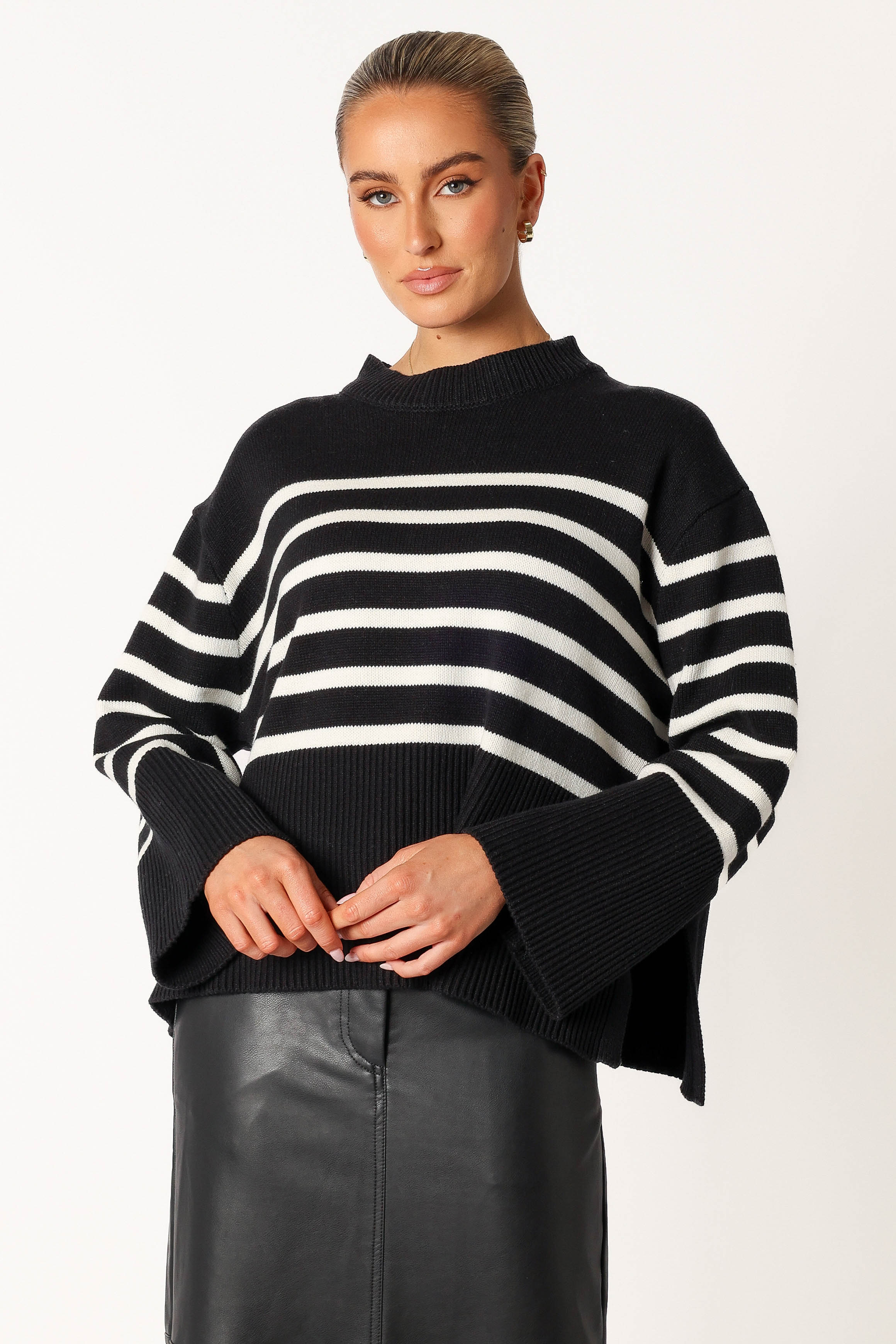 Avalynn Striped Knit Sweater for Women - Black & White Cozy Pullover | Perfect for Fall, Winter & Casual Outfits