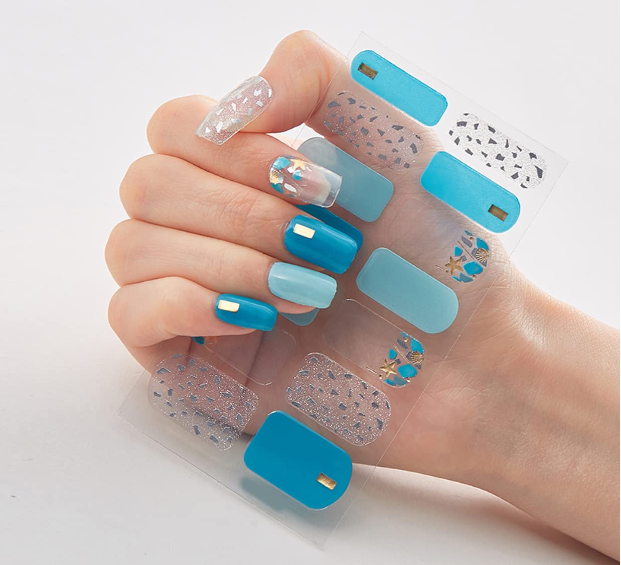 3D Nail Stickers for Women & Girls - Waterproof Self-Adhesive DIY Nail Art with Glitter - Luxury Peel Off Nail Extensions (14 Pieces, Multicolor) - Perfect for Parties, Weddings, and Special Occasions