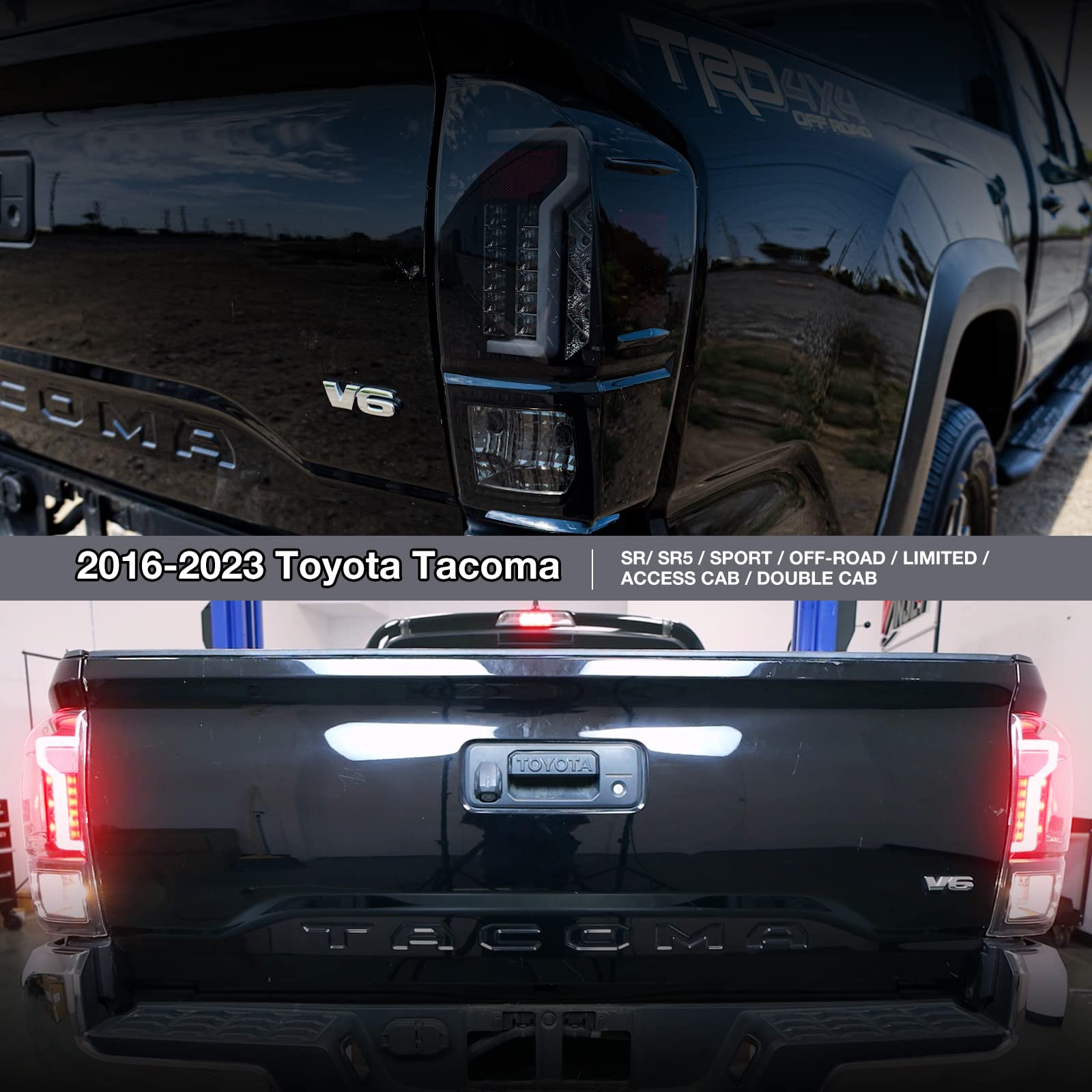 AUTOWIKI LED Tail Lights for 2016-2023 Toyota Tacoma - Black Housing & Smoke Lens Replacement Pair (Driver & Passenger Side) - Perfect for Night Driving & Enhanced Safety