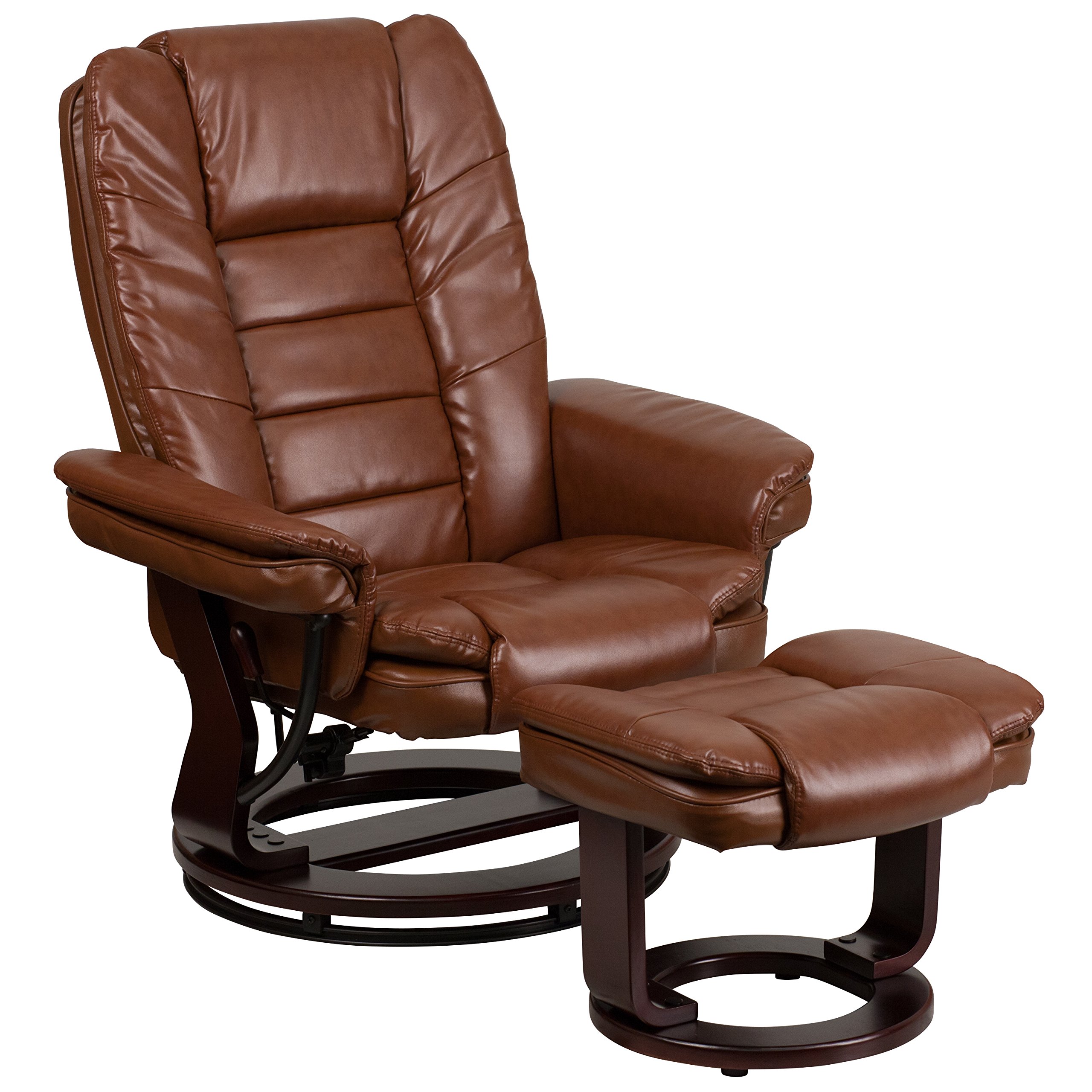 Emma & Oliver Multi-Position Recliner Chair with Ottoman - 360° Swivel Base, Vintage LeatherSoft Upholstery, Ergonomic Design for Living Room, Home Theater & Office Comfort