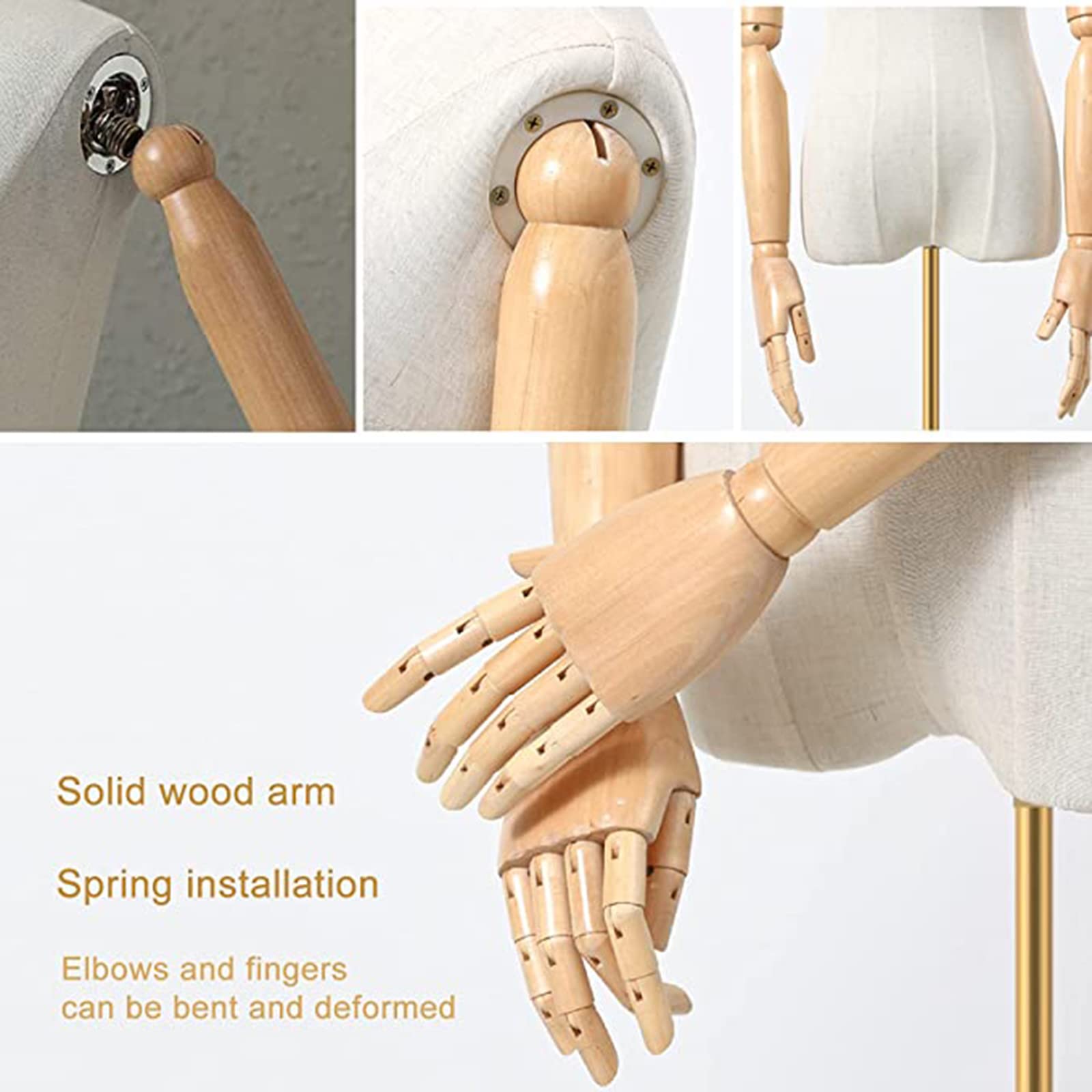 Adjustable Female Mannequin Torso with Detachable Head & Wooden Hands - Silver Height-Adjustable Stand for Dress, Jewelry & Boutique Display - Perfect for Fashion Shows, Retail Stores & Photography Studios