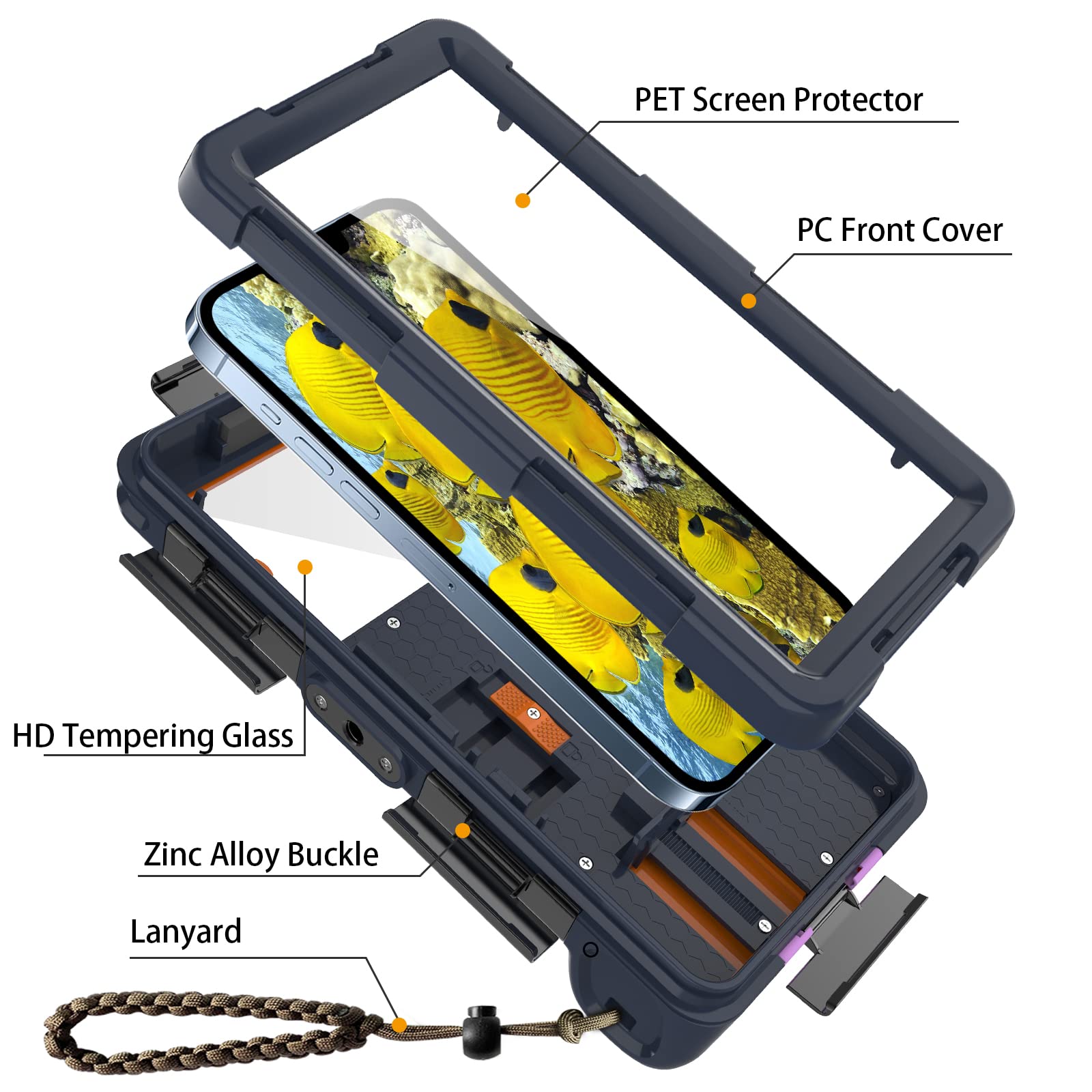 Latest Upgrade Underwater Snorkeling & Diving Phone Case for iPhone 15/14/13/12/11 Pro Max & Galaxy S24/S23/S22/S21 Plus Ultra - 50ft/15m Waterproof Scuba Dive Case (Orange) - Perfect for Beach Vacations, Pool Parties & Underwater Photography