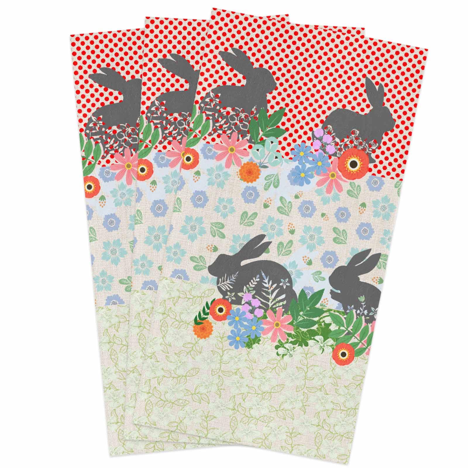 **3 Pack Super Absorbent Microfiber Dish Towels - Soft Kitchen Hand Towels with Easter Bunny & Floral Design for Washing Dishes, Cleaning, Bathroom & Bar Use**    *(Perfect for Spring Decor, Dish Drying, Counter Wiping & Hostess Gifts!)*