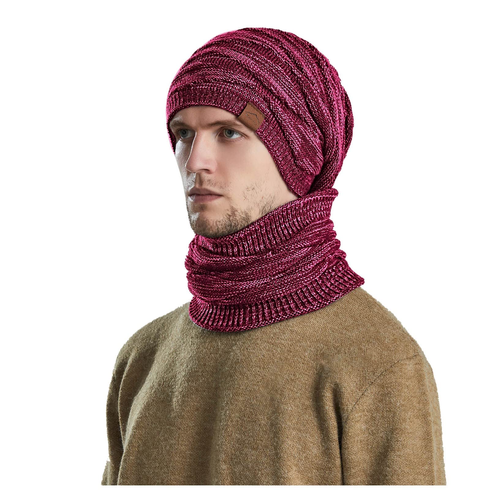 Winter Knitted Fleece Windproof Hood Scarf & Skull Cap - Thicken Warm Hat for Men & Women - Perfect for Skiing, Snowboarding & Outdoor Activities