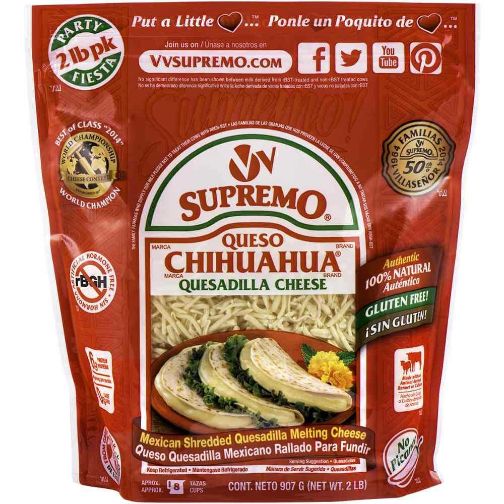 Supremo Queso Chihuahua Shredded Quesadilla Cheese - 2 Pound (Pack of 6) | Authentic Mexican Melting Cheese for Tacos, Enchiladas & Nachos | Perfect for Family Dinners & Party Platters