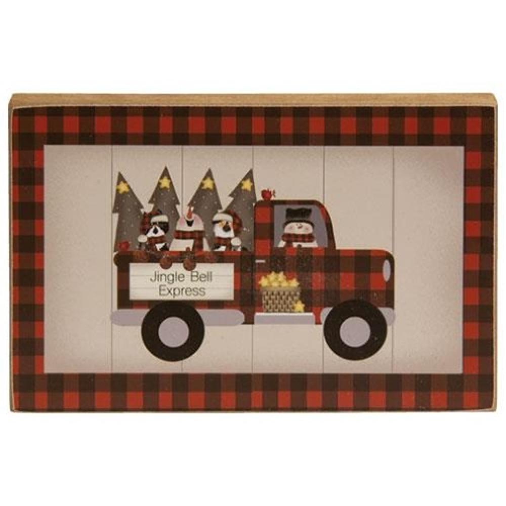 Buffalo Check Jingle Bell Express Truck Christmas Ornament - Festive Holiday Decor for Tree, Gift, or Home Decoration