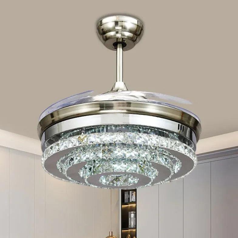 Modern Round Crystal Silver Pendant Light - Elegant Luxury Ceiling Lighting for Dining Room, Bedroom, and Living Room Decor