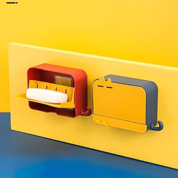 GNOLY Wall Mounted Plastic Soap Dish with Lid - Bathroom Soap Holder & Storage Box for Shower, Sink, and Kitchen Counter