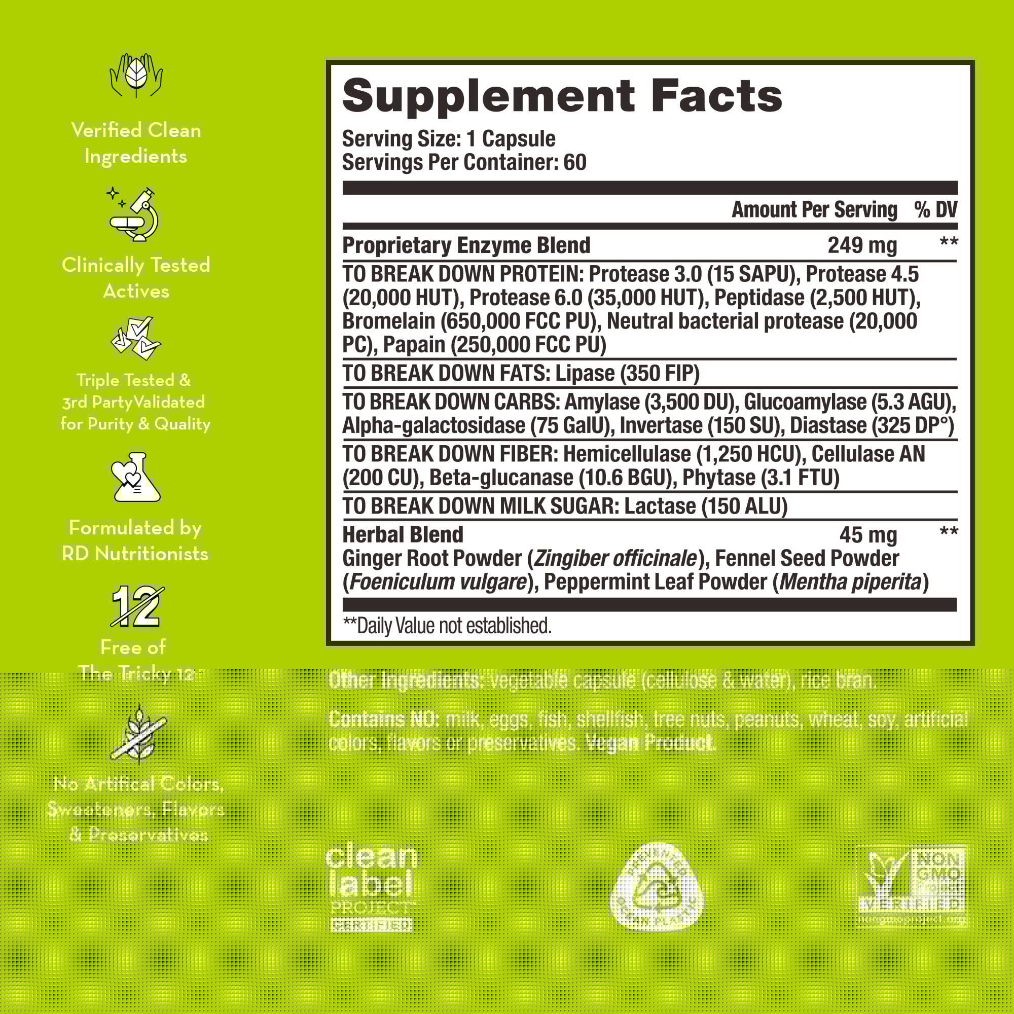 Flatter Me Digestive Enzyme Supplement for Bloating Relief & Gut Health - Supports Digestion After Meals | Ideal for Travel, Overeating & Sensitive Stomachs