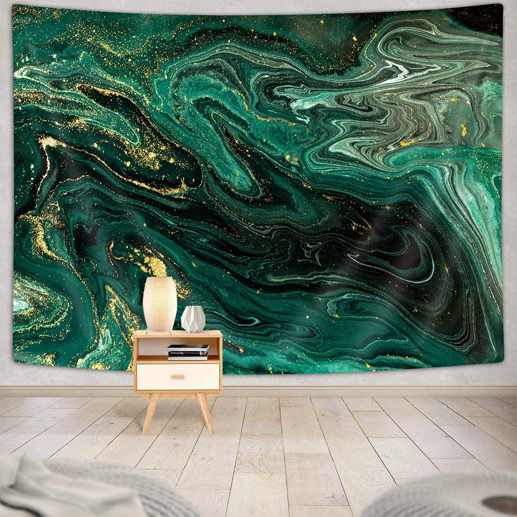 Green Ocean Marble Tapestry Wall Hanging - 60x40 Inch Textured Wall Art with Gold Accents for Bedroom, Living Room & Dorm Decor | Boho Chic Home Aesthetic & Meditation Space Enhancement