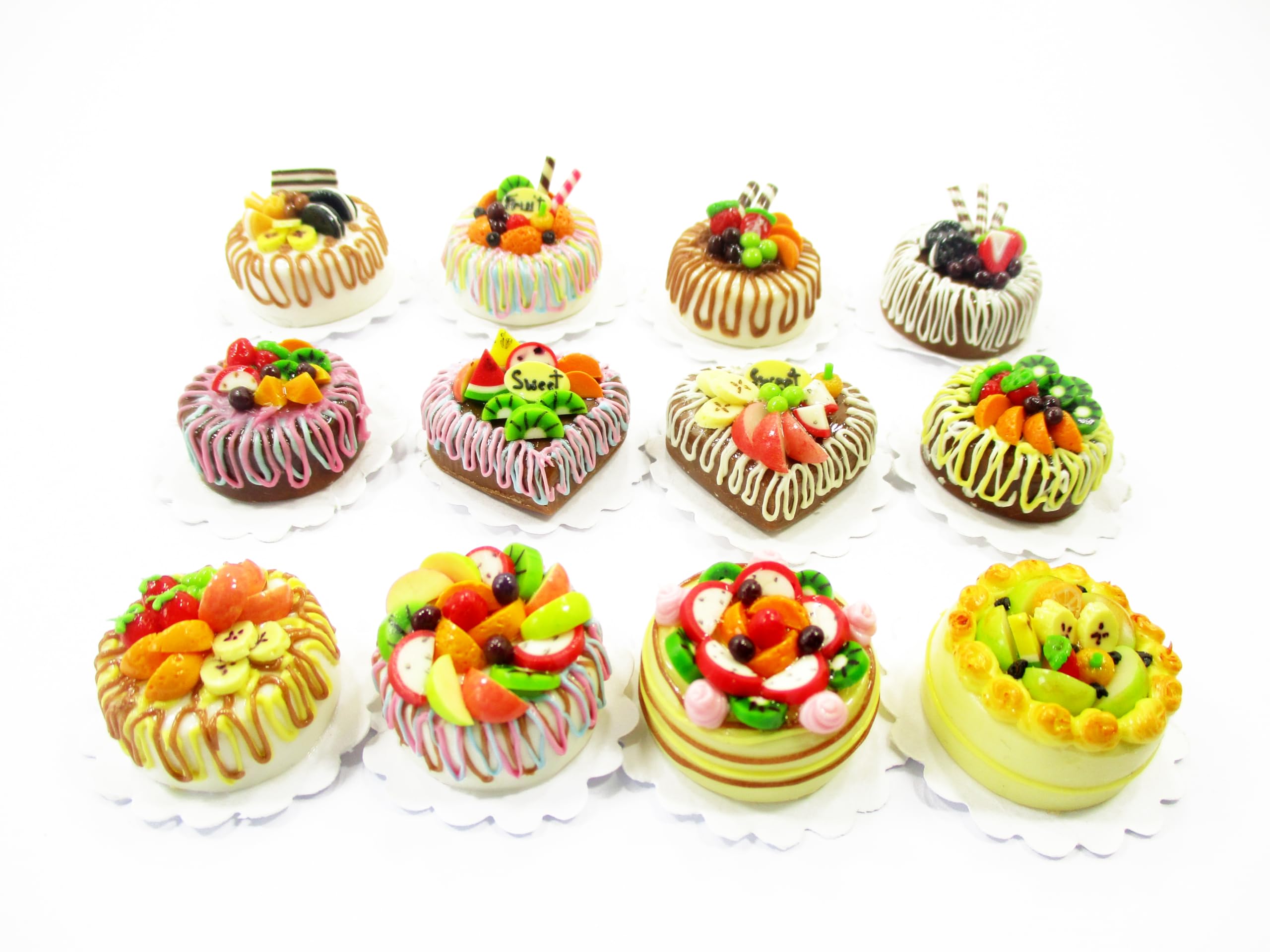 12-Piece Miniature Fruit Cake Set for Dollhouse - 2cm Tiny Bakery Food - Perfect for Doll Accessories, DIY Crafts & Miniature Scenes