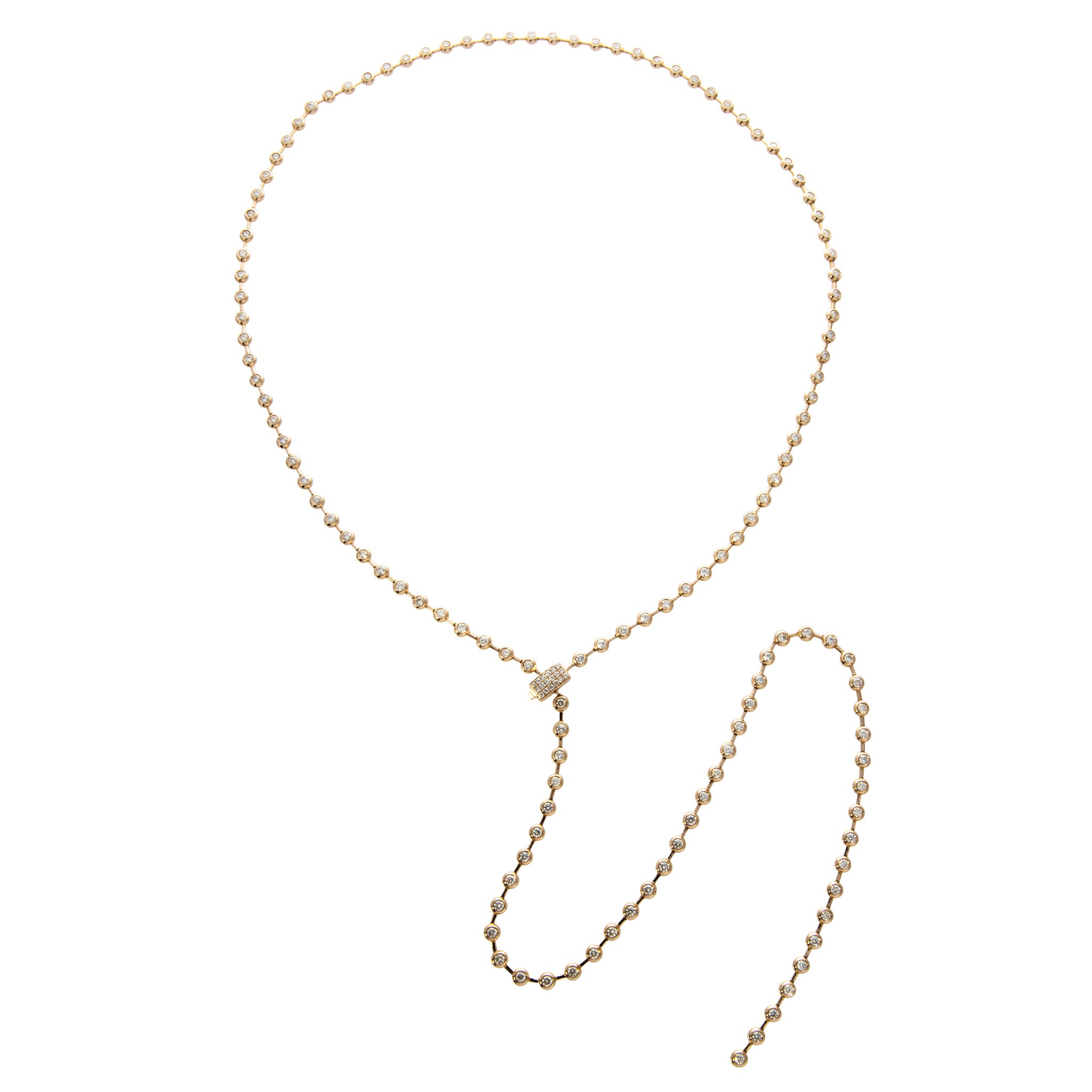5.96ctw Diamond Bezel 14K Yellow Gold Adjustable Lariat Necklace - Elegant Jewelry for Women, Perfect for Weddings, Parties & Special Occasions